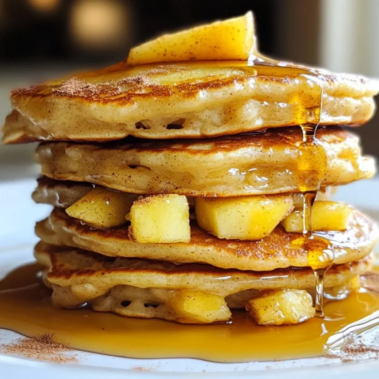 To make apple yogurt pancakes, you need these key items: - 1 cup all-purpose flour - 1 tablespoon baking powder - 1 teaspoon cinnamon - 1/4 teaspoon salt - 1 large apple, peeled and grated - 1 cup plain Greek yogurt - 1/2 cup milk (or any non-dairy milk) - 1 large egg - 2 tablespoons maple syrup (plus extra for serving) - 1 teaspoon vanilla extract - Butter or oil for cooking These ingredients work together to create fluffy and tasty pancakes. The apple adds sweetness, while the yogurt makes them soft. You can make your pancakes even better with these extras: - Additional grated apple - Fresh berries - Sliced bananas - Whipped cream - Nuts or seeds - A sprinkle of powdered sugar These toppings add flavor and color. You can mix and match to find your favorite. Don’t worry if you lack some ingredients. You can swap out a few things: - Use whole wheat flour for a healthier option. - Substitute non-dairy yogurt for the Greek yogurt. - Swap maple syrup with honey or agave syrup. These changes will still give you a great taste. Always feel free to experiment with what you have! {{ingredient_image_1}} Start by gathering a medium bowl. Add 1 cup of all-purpose flour. Then, mix in 1 tablespoon of baking powder, 1 teaspoon of cinnamon, and 1/4 teaspoon of salt. Use a whisk to blend these dry ingredients well. This step helps the baking powder work better. In another bowl, it’s time for the wet ingredients. Grate 1 large apple and add it to the bowl. Then, add 1 cup of plain Greek yogurt. Pour in 1/2 cup of milk, which can be dairy or non-dairy. Crack in 1 large egg, and add 2 tablespoons of maple syrup and 1 teaspoon of vanilla extract. Stir this mixture until it is smooth and creamy. Now, heat a non-stick skillet over medium heat. Add a small amount of butter or oil to the skillet. Once the skillet is hot, pour about 1/4 cup of batter for each pancake. Cook each pancake for 2-3 minutes. You’ll know it’s time to flip when bubbles form on top and the edges look set. Flip the pancake and cook for another 2-3 minutes until golden brown. Repeat this process with the rest of the batter. Serve the pancakes warm, drizzled with more maple syrup and topped with extra grated apple or yogurt if you like. To make your pancakes fluffy, you need to mix the batter gently. Overmixing can make them tough. Combine the wet and dry ingredients just until you see no dry flour. It’s okay if there are a few lumps. Let the batter sit for a few minutes before cooking. This helps it rise better. Using a non-stick skillet is key. Before you pour in the batter, add a small amount of butter or oil to coat the surface. If you notice pancakes sticking, add a bit more fat. This helps them flip easily and come out perfectly golden. Cook your pancakes on medium heat. If the pan is too hot, the outside will burn before the inside cooks. Test the heat by sprinkling a few drops of water in the pan. If they dance and sizzle, your pan is ready. Cook each pancake for about 2-3 minutes per side. Look for bubbles forming on top; that’s your cue to flip! Pro Tips Use Fresh Apples: For the best flavor and moisture, use freshly grated apples. Varieties like Granny Smith or Honeycrisp work wonderfully. Don’t Overmix: When combining the wet and dry ingredients, mix just until they are combined. A few lumps are okay; overmixing can result in tough pancakes. Check the Heat: Ensure your skillet is at the right temperature. If it's too hot, pancakes can burn before cooking through; if too cool, they may turn out soggy. Keep Them Warm: If you're making a large batch, keep the pancakes warm in a low oven (around 200°F or 93°C) while you finish cooking the rest. {{image_2}} You can switch up the apple in your pancakes. Try adding bananas, blueberries, or strawberries. Each fruit brings its own taste. If you use bananas, mash them first. They add sweetness and moisture. Blueberries add a burst of flavor. Toss them in the batter whole. Strawberries, sliced thin, work well too. Mix these fruits in the same way as the apple. Just remember to adjust the amount to fit your taste. For a gluten-free version, use a gluten-free flour mix. Many brands offer good blends that mimic all-purpose flour. Just check that it has a good texture. You may also need to add a bit more liquid. This helps keep the batter moist. If you like, add a tablespoon of ground flaxseed or chia seeds. These add fiber and help bind the mixture without gluten. To make these pancakes vegan, swap the egg for a flax egg. Mix one tablespoon of ground flaxseed with three tablespoons of water. Let it sit for five minutes until it thickens. Replace the Greek yogurt with a plant-based yogurt. Almond or coconut yogurt works well. Use non-dairy milk, like almond or oat milk, in place of cow's milk. You can still enjoy fluffy pancakes while being vegan! After you make your apple yogurt pancakes, you might have some left over. To store them, let the pancakes cool down first. Then, place them in a stack with parchment paper between each pancake. This keeps them from sticking together. Put the stack in an airtight container. Store it in the fridge for up to three days. To reheat your pancakes, use the microwave or a skillet. If you use the microwave, place a pancake on a plate. Heat it for 15 to 30 seconds. If you prefer a skillet, heat it over medium heat. Add a bit of butter or oil, then warm the pancake for about one minute on each side. This keeps the pancakes fluffy and tasty. If you want to save pancakes for later, freezing is a great option. Stack the cooled pancakes with parchment paper in between. Then, wrap the stack tightly in plastic wrap. Place it in a freezer bag. You can freeze them for up to two months. When you're ready to eat, let them thaw in the fridge overnight. Reheat them as mentioned earlier for the best taste. Yes, you can use whole wheat flour. It gives a nutty taste and more fiber. Just note that the pancakes may be a bit denser. To keep them fluffy, you might need to add a little extra milk or yogurt. Start with half a cup and adjust as needed. Test a small batch first to find the right texture. To make these pancakes dairy-free, swap Greek yogurt with a plant-based yogurt. Almond, coconut, or soy yogurt works well. Use almond milk, coconut milk, or oat milk instead of regular milk. Check your yogurt label to ensure it is dairy-free. These swaps keep the flavor and fluffiness you love. Serve these pancakes warm for the best taste. Drizzle with maple syrup for sweetness. You can also top them with extra grated apple for crunch. Another option is to add a dollop of yogurt on top. Pairing them with fresh fruit, like berries or bananas, adds color and flavor. Enjoy your delicious stack! In this article, we explored the essential ingredients for making great pancakes. We also discussed step-by-step instructions to prepare, mix, and cook them. You now know tips for fluffiness, avoiding sticking, and the right temperature. We shared delicious variations, storage tips, and answered common questions about swaps and serving. Pancakes can be simple yet versatile. Experiment with ingredients and toppings. Enjoy making your perfect stack!