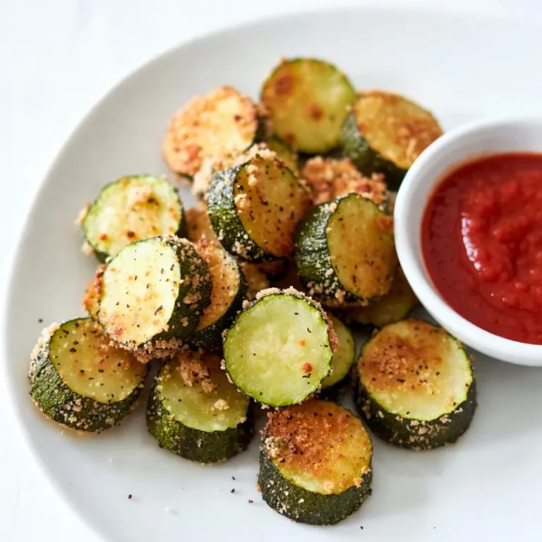 Here’s what you need to make Air Fryer Parmesan Zucchini Fries: - 2 medium zucchinis - 1 cup breadcrumbs (panko preferred) - ½ cup grated Parmesan cheese - 1 teaspoon garlic powder - 1 teaspoon onion powder - ½ teaspoon paprika - 1 egg, beaten - Olive oil spray - Salt and pepper to taste These ingredients come together to create a crispy delight. Zucchini adds a fresh crunch, while panko breadcrumbs provide extra texture. Parmesan cheese gives a savory flavor, and the spices elevate every bite. The egg helps the coating stick, making sure every fry is delicious. Using fresh zucchini is key. Look for firm ones with smooth skin. They will give you the best taste and texture. Panko breadcrumbs are great for crunch, but you can use regular if you prefer. The spices are flexible too. Feel free to add your favorites or change the amounts to suit your taste. Make sure to have everything ready before you start. This setup will help you create perfect fries quickly and easily. Enjoy the process and get ready for a tasty snack! {{ingredient_image_1}} First, wash the zucchinis well under cool water. Dry them with a clean towel. Cut each zucchini into fry-shaped pieces. Aim for even sizes. This helps them cook evenly. In one bowl, mix the breadcrumbs, Parmesan cheese, garlic powder, onion powder, paprika, salt, and pepper. In another bowl, beat the egg until it's smooth. This will help the coating stick. Dip each zucchini fry into the beaten egg. Make sure to let the extra egg drip off. Next, coat the fry in the breadcrumb mixture. Press down gently to make sure it sticks well. Preheat your air fryer to 400°F (200°C) for about 5 minutes. Lightly spray the air fryer basket with olive oil. Place the zucchini fries in a single layer. Avoid overcrowding. You can cook them in batches if needed. Spray the tops of the fries with more olive oil for extra crunch. Cook for 10-12 minutes. Shake the basket halfway through. This ensures they cook evenly. Once golden and crispy, they are ready to enjoy! Panko breadcrumbs are key for crispiness. They create a light, airy coating that makes these fries crunchier. Regular breadcrumbs might not give you that same texture. A quick spray of olive oil helps too. It adds moisture and promotes browning, giving you that perfect golden finish. Cutting zucchini into similar sizes is important. Aim for fries that are about the same thickness. You can use a knife or a mandoline for even cuts. This way, all your fries cook at the same rate. If they cook unevenly, some may burn while others stay soft. Dipping sauces make these fries fun to eat. Popular choices include marinara and ranch dressing. You can also try a spicy aioli for a kick. Homemade sauces are great but store-bought options are quick and easy. Pick what you love most! Pro Tips Uniform Size: Cut your zucchini fries into uniform pieces to ensure even cooking and crispiness throughout. Extra Crunch: For an even crispier texture, consider using panko breadcrumbs instead of regular ones. Batch Cooking: Don't overcrowd the air fryer basket; cook in batches if necessary to achieve that perfect crisp. Spray for Crispiness: Lightly spray the zucchini fries with olive oil before cooking for an extra crunchy finish. {{image_2}} You can change the flavor of your zucchini fries easily. If you like spicy, add some cayenne pepper. For a herby touch, mix in dried oregano or basil. You can even try a sweet twist by adding cinnamon! You can also switch up the cheese. While Parmesan is great, mozzarella gives a nice stretch. Cheddar adds a sharp, rich taste. Just remember to adjust the amount, as some cheeses melt more than others. Zucchini isn’t the only veggie that works here. You can use eggplant or carrot sticks for a different taste. Sweet potatoes make a nice option, too, giving a sweet and earthy flavor. Each vegetable has a unique texture. For softer veggies, reduce the cooking time. Firmer ones may need a bit longer. Always cut the pieces in similar sizes for even cooking. This way, every fry turns out crispy and delicious! To keep your zucchini fries fresh, use an airtight container. Glass or plastic containers work well. Place a paper towel in the container to absorb moisture. This helps keep the fries crispy. Store the container in the fridge for up to three days. Before storing, let the fries cool completely. This prevents steam from making them soggy. To reheat and keep the fries crispy, use the air fryer again. Set it to 350°F (175°C) and cook for about 5 minutes. This method revives their crunch. You can also use a regular oven. Place the fries on a baking sheet and heat at 350°F (175°C) for about 8-10 minutes. Avoid using the microwave, as it makes them soft. Enjoy your crispy zucchini fries! You can bake zucchini fries in the oven. Start by preheating your oven to 425°F (220°C). Prepare the zucchini as you would for the air fryer. Set up your breading station with breadcrumbs, Parmesan, and seasonings. Dip the zucchini fries in the beaten egg and coat them with the breadcrumb mix. Place them on a lined baking sheet. Spray them lightly with olive oil. Bake for 20-25 minutes, flipping halfway through, until golden and crispy. Yes, you can freeze them. After cooking, let the zucchini fries cool completely. Place them in a single layer on a baking sheet and freeze until firm. Once frozen, transfer them to a zip-top bag or airtight container. They can last up to three months in the freezer. When ready to eat, air fry them straight from the freezer. Adjust the cooking time to ensure they heat through. If your zucchini fries are soggy, it may be due to excess moisture. Be sure to dry the zucchini well after washing. Cut them into uniform pieces for even cooking. Using panko breadcrumbs adds extra crunch. Make sure to spray them with olive oil before cooking. Avoid overcrowding in the air fryer, as this can cause steaming. Cooking zucchini fries in the air fryer takes around 10-12 minutes. Preheat the air fryer to 400°F (200°C) before cooking. Remember to shake the basket halfway through for even browning. Keep an eye on them as cooking times can vary slightly based on the size of the fries and your air fryer model. Zucchini fries are easy and fun to make. You learned about the ingredients, preparation, and cooking steps. Using panko helps keep them crispy, and you can customize flavors. Storing leftovers is simple, and there are many ways to reheat them. Enjoying these tasty fries can bring joy to your meals. I hope this guide inspires you to try making zucchini fries at home. Embrace creativity and enjoy your cooking adventures!