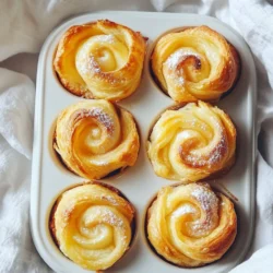 To make delicious cinnamon sugar cruffins, you need a few key items: - 1 package of puff pastry (2 sheets, thawed) - 1/2 cup unsalted butter, melted - 1 cup granulated sugar - 2 tablespoons ground cinnamon - 1/2 teaspoon vanilla extract - 1/4 teaspoon nutmeg (optional) - 1/4 teaspoon sea salt - 1 egg (for egg wash) These ingredients come together to create that flaky, sweet treat you’ll love. You can add some fun twists to your cruffins. Try these optional ingredients: - A pinch of cardamom for extra warmth - Chopped nuts like pecans or walnuts for crunch - Chocolate chips for a sweet surprise - Dried fruit like raisins or cranberries for a fruity touch These options let you make the recipe your own. Choosing good puff pastry is key. Here are some tips: - Look for a brand that uses real butter. Butter adds flavor. - Check the package for a high puffing ratio. This ensures layers. - Ensure it’s thawed properly. This helps in rolling and shaping. - Avoid any with artificial additives or preservatives. Freshness matters. Quality puff pastry makes your cruffins light and flaky. {{ingredient_image_1}} First, set your oven to 375°F (190°C). This heat is key for those golden tops. Next, grab a standard muffin tin. Grease it well with butter or non-stick spray. This helps the cruffins come out easily after baking. In a small bowl, mix together the following: - 1 cup granulated sugar - 2 tablespoons ground cinnamon - 1/4 teaspoon sea salt - 1/4 teaspoon nutmeg (optional) Stir these well and set it aside. This mix will bring your cruffins to life. On a clean surface, unfold one sheet of puff pastry. Roll it out gently to smoothen it. Brush it with melted butter. Now, sprinkle a good amount of your cinnamon-sugar mix all over the pastry. Repeat this for the second sheet. Now, roll the first sheet into a tight log from one edge. Cut the log into 6 equal pieces. Place each piece in a muffin cup, standing up. Make sure the outside of the roll faces out. Do the same with the second sheet. In a small bowl, whisk one egg. Brush the egg wash over the top of each cruffin. This creates a lovely golden color as they bake. Now, sprinkle any leftover cinnamon-sugar mix on top. Bake the cruffins in the preheated oven for 25-30 minutes. They should puff up and turn a nice golden brown. After baking, let them cool in the muffin tin for 5 minutes. Then, transfer them to a wire rack. If you like, dust with powdered sugar before serving. Enjoy every bite of these tasty treats! To get those lovely layers in your cruffins, roll the puff pastry evenly. Make sure you spread melted butter well. This helps the layers rise nicely. When you roll the pastry, keep it tight but not too tight. Each piece should be about the size of a thick finger. This size helps them puff up well in the oven. You can add more flavor to your cruffins. Try mixing in some dark chocolate chips or chopped nuts with the cinnamon-sugar mix. You can also use almond extract instead of vanilla for a nutty twist. For a spicy kick, add a pinch of cayenne pepper to the sugar mix. These little changes can make your cruffins even more special. One common mistake is not preheating the oven. Always make sure your oven is hot before baking. Another mistake is overfilling the muffin cups. Keep the pieces upright but don’t pack them too tightly. Lastly, don’t skip the egg wash. It gives your cruffins a nice, golden look. Following these tips will help you make the best cruffins ever! Pro Tips Use Cold Puff Pastry: For the best results, ensure your puff pastry is cold when working with it. This helps maintain its flakiness during baking. Experiment with Fillings: Feel free to add chocolate chips, dried fruits, or nuts between the layers for extra flavor and texture. Store Properly: If you have leftovers, store them in an airtight container at room temperature for up to 2 days. Reheat in the oven for a few minutes to regain crispiness. Customize Sugar Mixture: Try different flavored sugars, like vanilla or maple, to create unique variations of your cruffins. {{image_2}} You can change the filling inside your cruffins. Try using chocolate chips or fruit preserves. Cream cheese mixed with sugar also works well. For a nutty twist, add chopped nuts or almond paste. Each filling creates a new flavor and texture. Toppings can make your cruffins even better. After baking, drizzle melted chocolate or caramel on top. You can also sprinkle crushed nuts or more cinnamon sugar. For a fresh touch, add lemon zest or a sprinkle of sea salt. These toppings enhance the sweet taste. You can make cruffins gluten-free by using gluten-free puff pastry. Many brands offer this option now. To make them vegan, swap butter for coconut oil and use a plant-based milk for the egg wash. You can also use a flax egg as a binder. These changes keep the cruffins tasty and inclusive. To keep your cruffins fresh, place them in an airtight container. This helps prevent them from drying out. Store them at room temperature for up to two days. If you want to keep them longer, the fridge is a good option. Just know that they may lose some crispness. You can freeze cruffins for up to three months. Wrap each cruffin tightly in plastic wrap. Then, place them in a freezer bag. To reheat, take one out and let it thaw in the fridge overnight. After that, warm it in the oven at 350°F (175°C) for about 10 minutes. This helps restore their flaky texture. Serve your cruffins warm for the best taste. You can dust them with powdered sugar right before serving. This adds a nice touch and makes them look great. Pair them with coffee or tea for a delightful treat. Enjoy them fresh for the best flavor and texture! Cinnamon Sugar Cruffins are a fun mix of croissants and muffins. They have flaky layers and a sweet cinnamon-sugar taste. Each cruffin puffs up in the oven, creating a light and airy treat. You can enjoy them warm or at room temperature. They make a perfect snack or breakfast item. Yes, you can make cruffins ahead of time. Prepare the dough and form the cruffins. Then, cover them and chill in the fridge overnight. Bake them fresh the next day for a warm, tasty treat. This saves time and adds joy to your morning. You can find Cinnamon Sugar Cruffins at some bakeries or cafes. Many shops offer them fresh daily. You can also look for them at local farmers' markets. If you want to enjoy them often, try making them at home! Absolutely! You can use homemade puff pastry if you prefer. Making your own pastry adds a personal touch. Just ensure it is rolled out thinly for the best results. Homemade pastry can enhance the taste and texture of your cruffins. Cinnamon Sugar Cruffins pair well with coffee or tea. The warm drink balances the sweet, flaky treat. You can also serve them with fresh fruit or yogurt. They are great on their own or with a tasty dip! Cinnamon sugar cruffins combine simple ingredients and easy steps for a delightful treat. You can customize them with various fillings and toppings to suit your taste. Remember, selecting quality puff pastry and avoiding common mistakes is key to success. Store leftovers properly, and they can last longer. With this guide, you can confidently bake cruffins that impress. Enjoy the process and share your tasty results with loved ones!