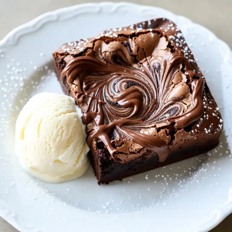 - 1 cup Nutella - 1/2 cup unsalted butter, melted - 2 large eggs - 1 teaspoon vanilla extract - 1/2 cup granulated sugar - 1/2 cup all-purpose flour - 1/4 teaspoon salt - 1/2 cup chocolate chips (optional) Each ingredient plays a key role in making these brownies rich and tasty. - Nutella: This is the star of the show. It gives the brownies a creamy and nutty flavor. - Unsalted butter: This adds moisture and richness. I always use unsalted to control the salt. - Eggs: They bind the ingredients. They also help the brownies rise. - Vanilla extract: This adds a warm, sweet flavor. It enhances the overall taste. - Granulated sugar: This sweetens the batter and helps it caramelize during baking. - All-purpose flour: This gives structure. Too much flour makes brownies dry. - Salt: Even a little salt boosts the flavors. It balances the sweetness. - Chocolate chips: These are optional but add extra chocolatey goodness. You can swap some ingredients based on your needs. - Nutella: Try using any chocolate hazelnut spread. - Unsalted butter: Coconut oil or margarine can work if you need a dairy-free option. - Eggs: For a vegan choice, use flaxseed meal or applesauce. One tablespoon of flaxseed meal mixed with three tablespoons of water can replace one egg. - Granulated sugar: You can use brown sugar for a deeper flavor. - All-purpose flour: Almond flour or oat flour works for gluten-free brownies. - Salt: If you're watching your salt intake, you can skip it or use a salt substitute. With these ingredients and tips, you can make mouth-watering Nutella brownies. Enjoy the baking process and the delicious results! {{ingredient_image_1}} 1. Start by preheating your oven to 350°F (175°C). This helps the brownies bake evenly. 2. Grease a 9x9-inch baking pan. You can also line it with parchment paper for easy removal. 3. In a large bowl, mix melted butter and Nutella. Stir until it’s smooth and creamy. 4. Add the eggs and vanilla extract to the bowl. Mix well until everything is combined. 5. Now, add the granulated sugar. Stir until there are no lumps left in the mixture. 6. Gradually add the flour and salt. Fold the mix gently until it’s just combined. Do not overmix! 7. If you want extra chocolate flavor, fold in chocolate chips at this step. 8. Pour the brownie batter into the prepared baking pan. Spread it evenly across the pan. 9. For a fun swirl, drizzle some Nutella on top. Use a knife to swirl it into the batter. 10. Place the pan in the preheated oven. Bake for 20-25 minutes. Check with a toothpick for doneness. 11. The toothpick should come out with a few moist crumbs, not wet batter. 12. After baking, let the brownies cool in the pan for at least 10 minutes. This makes cutting easier. 13. Once cooled, cut the brownies into squares. Serve them warm for the best taste! 14. For a special touch, dust with powdered sugar or add a scoop of vanilla ice cream on top. Baking can be tricky, but avoiding some common mistakes helps a lot. Here are a few key points: - Overmixing the Batter: Mixing too much makes brownies tough. Stir just until combined. - Wrong Oven Temperature: An oven that’s too hot will burn the brownies. Always check with an oven thermometer. - Not Greasing the Pan: Brownies stick if the pan is not greased or lined. Use parchment paper for easy removal. - Skipping the Cooling Time: Cutting brownies too soon makes them fall apart. Let them cool for at least 10 minutes. Having the right tools makes baking easy and fun. Here’s what you need: - Mixing Bowls: Use large bowls for easy mixing. - Measuring Cups and Spoons: Accurate measurements are key to great brownies. - Spatula: Use a spatula to fold ingredients gently. - 9x9-inch Baking Pan: This size gives the perfect brownie thickness. - Oven Thermometer: Check the oven temperature for best results. Texture matters in baking, especially for brownies. Here are my top tips: - Use Room Temperature Eggs: They mix better and help the batter rise. - Melted Butter and Nutella: Mixing these first creates a smooth base. - Don’t Overbake: Check brownies at 20 minutes. They should have some moist crumbs. - Add Chocolate Chips: They give extra richness and a gooey texture. - Swirl Extra Nutella: This adds flavor and a fun design. With these tips, you’re ready to bake the best Nutella brownies! Pro Tips Use Room Temperature Eggs: Make sure your eggs are at room temperature before mixing them into the batter. This helps create a smoother and more uniform texture in the brownies. Don't Overmix: When combining the flour with the wet ingredients, mix just until incorporated. Overmixing can lead to dense, tough brownies. Check for Doneness: Brownies should be slightly underbaked for that fudgy texture. A toothpick should come out with a few moist crumbs but not wet batter. Let Them Cool: Allow the brownies to cool in the pan for at least 10 minutes before cutting. This helps them set and makes them easier to slice into neat squares. {{image_2}} If you want to skip nuts, use Nutella alone. It gives great flavor and texture. You can add other items for crunch. Try crispy rice cereal or oats for a fun twist. These options keep the brownies tasty and safe for nut-free diets. You can change the flavor of your Nutella brownies easily. Here are some fun ideas: - Peanut Butter: Swirl in some peanut butter for a sweet and salty mix. - Mint Extract: Add a drop of mint extract for a fresh kick. - Caramel: Drizzle caramel sauce on top for a rich finish. - Fruit: Try adding chopped strawberries or raspberries for a fruity twist. These mix-ins make each batch unique and exciting. You can make Nutella brownies fit different diets. For a gluten-free version, swap regular flour for almond flour or a gluten-free blend. This keeps the texture soft and moist. To make them vegan, replace eggs with flax eggs. Mix 1 tablespoon of flaxseed meal with 2.5 tablespoons of water. Let it sit for 5 minutes to thicken. These changes let everyone enjoy your brownies! Store leftover brownies in an airtight container. This keeps them fresh and moist. You can keep them at room temperature for 3 days. If you want to keep them longer, store them in the fridge for up to a week. Just make sure the container is sealed tight to avoid drying out. You can freeze Nutella brownies for later enjoyment. First, let them cool completely. Then, cut them into squares. Wrap each square in plastic wrap. Place the wrapped brownies in a freezer-safe bag. They can stay in the freezer for up to three months. When you’re ready for a treat, just thaw them in the fridge overnight. To reheat brownies, you can use the microwave or oven. For the microwave, place a brownie on a plate and heat for about 15 seconds. Check to see if it’s warm enough. If you prefer the oven, preheat to 350°F. Place brownies on a baking sheet and heat for about 5 to 10 minutes. Enjoy them warm for the best taste! Nutella brownies stay fresh for about 3 to 4 days at room temperature. Keep them in an airtight container. This will help to lock in moisture and keep them soft. If you want to store them longer, put them in the fridge. They can last up to a week when chilled. Just remember, cold brownies may taste firmer. Let them warm up a bit before enjoying. Yes, you can make Nutella brownies without eggs. Use 1/4 cup unsweetened applesauce per egg. This will help bind the mixture and add moisture. You can also use mashed banana or flaxseed meal mixed with water. Mix 1 tablespoon of flaxseed with 2.5 tablespoons of water, let it sit, and use it like an egg. Experiment and find what you like best! Some delicious toppings for Nutella brownies include: - Whipped cream - Chopped nuts (like walnuts or pecans) - Fresh berries (like raspberries or strawberries) - A drizzle of caramel or chocolate sauce - A scoop of vanilla ice cream Each topping adds a new layer of flavor and texture. Don’t be afraid to mix and match! You now have all the tools to make incredible Nutella brownies. We covered the key ingredients, how to prepare and bake them, and shared tips to avoid common mistakes. You also learned about variations and storage methods. Remember, using quality ingredients makes a big difference. Enjoy experimenting with flavors and textures to find your perfect treat. Baking is a fun journey, so don't hesitate to try new ideas. Enjoy your delicious brownies!