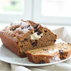 This Chocolate Chip Pumpkin Bread is a blend of sweet and spicy flavors. Each ingredient plays a key role in creating that perfect fall treat. Here's what you need: - 1 cup canned pumpkin puree - 1/2 cup unsweetened applesauce - 1/2 cup vegetable oil - 1 cup granulated sugar - 1 cup brown sugar, packed - 4 large eggs - 2 cups all-purpose flour - 1 teaspoon baking soda - 1/2 teaspoon baking powder - 1 teaspoon ground cinnamon - 1/2 teaspoon ground nutmeg - 1/4 teaspoon ground ginger - 1/2 teaspoon salt - 1 cup semi-sweet chocolate chips - 1/2 cup walnuts or pecans, chopped (optional) Using canned pumpkin puree saves time. It adds moisture and flavor. Unsweetened applesauce gives sweetness and keeps the bread light. Vegetable oil helps bind everything, while sugars add rich sweetness. Eggs are crucial for a fluffy texture. They create air pockets as the bread bakes. The all-purpose flour gives structure to the loaf. Baking soda and baking powder ensure it rises well. Spices like cinnamon, nutmeg, and ginger bring warmth to every bite. Salt enhances all the flavors. Chocolate chips add a delightful sweetness. Add walnuts or pecans for a crunchy twist if you like. Gather these ingredients for a cozy baking session. {{ingredient_image_1}} - Preheat your oven to 350°F (175°C). - Grease and flour a 9x5 inch loaf pan or line it with parchment paper. - In a large mixing bowl, combine: - 1 cup canned pumpkin puree - 1/2 cup unsweetened applesauce - 1/2 cup vegetable oil - 1 cup granulated sugar - 1 cup brown sugar - Mix until smooth and well combined. - Beat in 4 large eggs one at a time. - Make sure each egg blends in fully before adding the next. - In another bowl, whisk together: - 2 cups all-purpose flour - 1 teaspoon baking soda - 1/2 teaspoon baking powder - 1 teaspoon ground cinnamon - 1/2 teaspoon ground nutmeg - 1/4 teaspoon ground ginger - 1/2 teaspoon salt - Ensure everything is evenly mixed. - Gradually add the dry mix to the pumpkin mix. - Stir until just combined. Be careful not to overmix. - Fold in 1 cup semi-sweet chocolate chips. - If you like, add 1/2 cup chopped walnuts or pecans. - Pour the batter into the prepared loaf pan. - Smooth the top with a spatula. - Bake in the preheated oven for 60-70 minutes. - Check doneness by inserting a toothpick. It should come out clean. To make sure your chocolate chip pumpkin bread is perfect, check for doneness with a toothpick. Insert it into the center of the bread. If it comes out clean, your bread is ready. The ideal baking time is 60 to 70 minutes at 350°F (175°C). Keep an eye on it during the last few minutes to avoid overbaking. Mixing is a key step in baking. When combining your wet and dry ingredients, avoid overmixing. Stir just until you see no dry flour. This keeps your bread light and fluffy. Overmixing makes it dense and tough, which is not what we want! Presentation can make your bread even more special. Serve it sliced with a light dusting of powdered sugar. You can also add a smear of cream cheese for a richer flavor. For a lovely gift, wrap the loaf in parchment paper. Tie it with a string. It adds a nice touch and shows you care! Pro Tips Use Fresh Spices: For the best flavor, use fresh ground spices instead of pre-ground ones. They will enhance the warmth and aroma of your pumpkin bread. Don’t Overmix: Mix the batter until just combined to ensure a tender, moist bread. Overmixing can lead to a dense texture. Chocolate Chip Swap: Experiment with different types of chocolate chips, such as dark or white chocolate, to customize the flavor profile of your bread. Storage Tips: To keep the bread fresh longer, wrap it tightly in plastic wrap and store it at room temperature. It can also be frozen for up to three months. {{image_2}} You can easily make this bread gluten-free. Use almond flour or coconut flour instead of all-purpose flour. You might also try a gluten-free all-purpose blend. This blend usually has starches and other ingredients. Make sure it includes xanthan gum for the best texture. To make this bread vegan, replace the eggs with flax eggs. Mix 1 tablespoon of ground flaxseed with 2.5 tablespoons of water. Let it sit for a few minutes to thicken. For the dairy, use almond milk or soy milk instead of vegetable oil. This keeps the moisture you need for the bread. You can add more spice to your bread for a unique twist. Try adding a pinch of cloves or allspice for warmth. If you like nuts, mix in pecans or walnuts for crunch. You might also want to add dried fruit, like cranberries or raisins, for extra sweetness. You can keep your chocolate chip pumpkin bread at room temperature. Just place it in an airtight container. It will stay fresh for up to three days this way. If you want to keep it longer, store it in the fridge. This can last for about a week. The cool air helps maintain its moisture. If you want to freeze the bread, wrap it well. Use plastic wrap first, then place it in a freezer bag. This keeps out air and prevents freezer burn. When you are ready to eat it, let it thaw in the fridge overnight. You can also defrost it on the counter for a few hours. For the best taste, eat the bread within three days at room temperature. If stored in the fridge, try to eat it within a week. When frozen, the bread can stay good for about three months. Just remember, the longer it sits, the more flavor it may fade. You can use several options if you want to skip eggs. Here are some great choices: - Flaxseed meal: Mix 1 tablespoon of flaxseed meal with 2.5 tablespoons of water. Let it sit for 5 minutes. This works well as a binder. - Chia seeds: Similar to flaxseed, mix 1 tablespoon of chia seeds with 2.5 tablespoons of water. Wait 5 minutes until it thickens. - Applesauce: Use 1/4 cup of unsweetened applesauce for each egg. It adds moisture and sweetness. - Silken tofu: Blend 1/4 cup of silken tofu until smooth. This adds creaminess without changing the taste much. These substitutes work great in pumpkin bread. They keep it moist and tasty. Yes, you can use fresh pumpkin instead of canned pumpkin puree. Here’s how to do it: 1. Choose the right pumpkin: Select a small sugar pumpkin, not a large carving pumpkin. 2. Prepare the pumpkin: Cut it in half, remove the seeds, and roast it at 350°F for about 45 minutes to 1 hour. 3. Make the puree: Once soft, scoop out the flesh and blend it until smooth. Using fresh pumpkin is fun, but it takes more time. Canned pumpkin is quicker and still delicious. You’ll know the pumpkin bread is ready when: - A toothpick inserted in the center comes out clean. - The edges begin to pull away from the pan. - The top is golden brown and springs back when you touch it. Baking time can range from 60 to 70 minutes. Keep an eye on it to avoid overbaking. For the best slices, follow these tips: - Cool the bread: Let it cool in the pan for 10 minutes. Then transfer it to a wire rack. This prevents soggy bottoms. - Use a serrated knife: A serrated knife cuts through the bread without squashing it. - Serve with toppings: Try a dusting of powdered sugar or a smear of cream cheese. These add a lovely touch. Slicing and serving this bread makes it even more enjoyable. It’s perfect for sharing! This recipe for pumpkin bread covers all you need to bake successfully. You learned about the key ingredients, step-by-step instructions, and helpful tips. Don't forget the fun variations, like going gluten-free or vegan. Proper storage keeps your bread fresh longer. Enjoy experimenting in the kitchen! With each bite, you’ll taste the love and care you put into it. Happy baking!
