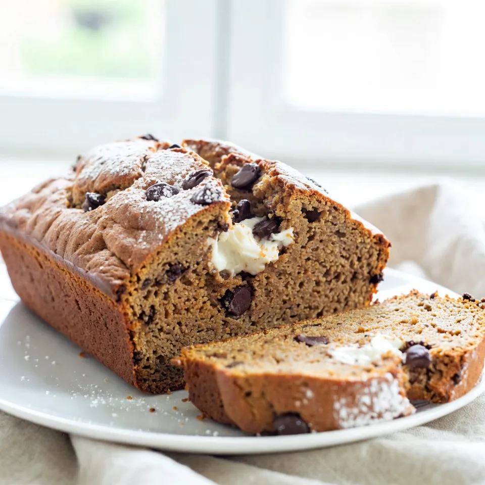 This Chocolate Chip Pumpkin Bread is a blend of sweet and spicy flavors. Each ingredient plays a key role in creating that perfect fall treat. Here's what you need: - 1 cup canned pumpkin puree - 1/2 cup unsweetened applesauce - 1/2 cup vegetable oil - 1 cup granulated sugar - 1 cup brown sugar, packed - 4 large eggs - 2 cups all-purpose flour - 1 teaspoon baking soda - 1/2 teaspoon baking powder - 1 teaspoon ground cinnamon - 1/2 teaspoon ground nutmeg - 1/4 teaspoon ground ginger - 1/2 teaspoon salt - 1 cup semi-sweet chocolate chips - 1/2 cup walnuts or pecans, chopped (optional) Using canned pumpkin puree saves time. It adds moisture and flavor. Unsweetened applesauce gives sweetness and keeps the bread light. Vegetable oil helps bind everything, while sugars add rich sweetness. Eggs are crucial for a fluffy texture. They create air pockets as the bread bakes. The all-purpose flour gives structure to the loaf. Baking soda and baking powder ensure it rises well. Spices like cinnamon, nutmeg, and ginger bring warmth to every bite. Salt enhances all the flavors. Chocolate chips add a delightful sweetness. Add walnuts or pecans for a crunchy twist if you like. Gather these ingredients for a cozy baking session. {{ingredient_image_1}} - Preheat your oven to 350°F (175°C). - Grease and flour a 9x5 inch loaf pan or line it with parchment paper. - In a large mixing bowl, combine: - 1 cup canned pumpkin puree - 1/2 cup unsweetened applesauce - 1/2 cup vegetable oil - 1 cup granulated sugar - 1 cup brown sugar - Mix until smooth and well combined. - Beat in 4 large eggs one at a time. - Make sure each egg blends in fully before adding the next. - In another bowl, whisk together: - 2 cups all-purpose flour - 1 teaspoon baking soda - 1/2 teaspoon baking powder - 1 teaspoon ground cinnamon - 1/2 teaspoon ground nutmeg - 1/4 teaspoon ground ginger - 1/2 teaspoon salt - Ensure everything is evenly mixed. - Gradually add the dry mix to the pumpkin mix. - Stir until just combined. Be careful not to overmix. - Fold in 1 cup semi-sweet chocolate chips. - If you like, add 1/2 cup chopped walnuts or pecans. - Pour the batter into the prepared loaf pan. - Smooth the top with a spatula. - Bake in the preheated oven for 60-70 minutes. - Check doneness by inserting a toothpick. It should come out clean. To make sure your chocolate chip pumpkin bread is perfect, check for doneness with a toothpick. Insert it into the center of the bread. If it comes out clean, your bread is ready. The ideal baking time is 60 to 70 minutes at 350°F (175°C). Keep an eye on it during the last few minutes to avoid overbaking. Mixing is a key step in baking. When combining your wet and dry ingredients, avoid overmixing. Stir just until you see no dry flour. This keeps your bread light and fluffy. Overmixing makes it dense and tough, which is not what we want! Presentation can make your bread even more special. Serve it sliced with a light dusting of powdered sugar. You can also add a smear of cream cheese for a richer flavor. For a lovely gift, wrap the loaf in parchment paper. Tie it with a string. It adds a nice touch and shows you care! Pro Tips Use Fresh Spices: For the best flavor, use fresh ground spices instead of pre-ground ones. They will enhance the warmth and aroma of your pumpkin bread. Don’t Overmix: Mix the batter until just combined to ensure a tender, moist bread. Overmixing can lead to a dense texture. Chocolate Chip Swap: Experiment with different types of chocolate chips, such as dark or white chocolate, to customize the flavor profile of your bread. Storage Tips: To keep the bread fresh longer, wrap it tightly in plastic wrap and store it at room temperature. It can also be frozen for up to three months. {{image_2}} You can easily make this bread gluten-free. Use almond flour or coconut flour instead of all-purpose flour. You might also try a gluten-free all-purpose blend. This blend usually has starches and other ingredients. Make sure it includes xanthan gum for the best texture. To make this bread vegan, replace the eggs with flax eggs. Mix 1 tablespoon of ground flaxseed with 2.5 tablespoons of water. Let it sit for a few minutes to thicken. For the dairy, use almond milk or soy milk instead of vegetable oil. This keeps the moisture you need for the bread. You can add more spice to your bread for a unique twist. Try adding a pinch of cloves or allspice for warmth. If you like nuts, mix in pecans or walnuts for crunch. You might also want to add dried fruit, like cranberries or raisins, for extra sweetness. You can keep your chocolate chip pumpkin bread at room temperature. Just place it in an airtight container. It will stay fresh for up to three days this way. If you want to keep it longer, store it in the fridge. This can last for about a week. The cool air helps maintain its moisture. If you want to freeze the bread, wrap it well. Use plastic wrap first, then place it in a freezer bag. This keeps out air and prevents freezer burn. When you are ready to eat it, let it thaw in the fridge overnight. You can also defrost it on the counter for a few hours. For the best taste, eat the bread within three days at room temperature. If stored in the fridge, try to eat it within a week. When frozen, the bread can stay good for about three months. Just remember, the longer it sits, the more flavor it may fade. You can use several options if you want to skip eggs. Here are some great choices: - Flaxseed meal: Mix 1 tablespoon of flaxseed meal with 2.5 tablespoons of water. Let it sit for 5 minutes. This works well as a binder. - Chia seeds: Similar to flaxseed, mix 1 tablespoon of chia seeds with 2.5 tablespoons of water. Wait 5 minutes until it thickens. - Applesauce: Use 1/4 cup of unsweetened applesauce for each egg. It adds moisture and sweetness. - Silken tofu: Blend 1/4 cup of silken tofu until smooth. This adds creaminess without changing the taste much. These substitutes work great in pumpkin bread. They keep it moist and tasty. Yes, you can use fresh pumpkin instead of canned pumpkin puree. Here’s how to do it: 1. Choose the right pumpkin: Select a small sugar pumpkin, not a large carving pumpkin. 2. Prepare the pumpkin: Cut it in half, remove the seeds, and roast it at 350°F for about 45 minutes to 1 hour. 3. Make the puree: Once soft, scoop out the flesh and blend it until smooth. Using fresh pumpkin is fun, but it takes more time. Canned pumpkin is quicker and still delicious. You’ll know the pumpkin bread is ready when: - A toothpick inserted in the center comes out clean. - The edges begin to pull away from the pan. - The top is golden brown and springs back when you touch it. Baking time can range from 60 to 70 minutes. Keep an eye on it to avoid overbaking. For the best slices, follow these tips: - Cool the bread: Let it cool in the pan for 10 minutes. Then transfer it to a wire rack. This prevents soggy bottoms. - Use a serrated knife: A serrated knife cuts through the bread without squashing it. - Serve with toppings: Try a dusting of powdered sugar or a smear of cream cheese. These add a lovely touch. Slicing and serving this bread makes it even more enjoyable. It’s perfect for sharing! This recipe for pumpkin bread covers all you need to bake successfully. You learned about the key ingredients, step-by-step instructions, and helpful tips. Don't forget the fun variations, like going gluten-free or vegan. Proper storage keeps your bread fresh longer. Enjoy experimenting in the kitchen! With each bite, you’ll taste the love and care you put into it. Happy baking!
