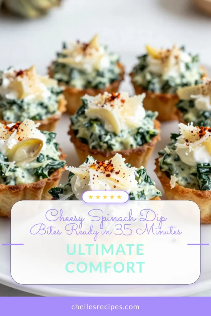Craving a delicious snack? Try these Spinach Artichoke Dip Bites! This easy spinach appetizer combines creamy artichoke dip with phyllo pastry for a perfect party treat. With fresh spinach, artichokes, and a cheesy mix, these bites are sure to impress. Ready in just 35 minutes, they're perfect for any gathering! Save this recipe and bring your appetizer game to the next level! #SpinachArtichokeDipBites #EasySpinachAppetizer #PhylloPastryRecipes #CreamyArtichokeDip