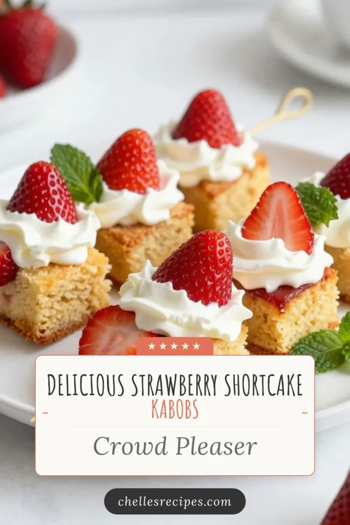 Looking for a delightful and easy dessert recipe? Try these strawberry shortcake kabobs! Perfect for summer fruit skewers, this no-bake dessert idea combines fresh strawberries, fluffy pound cake, and whipped cream. In just 15 minutes, you can create a stunning treat that’s great for gatherings. Ready to impress your friends and family? Save this recipe for your next summer event! #StrawberryShortcakeKabobs #EasyDessertRecipe #NoBakeDessertIdeas #PoundCakeRecipes