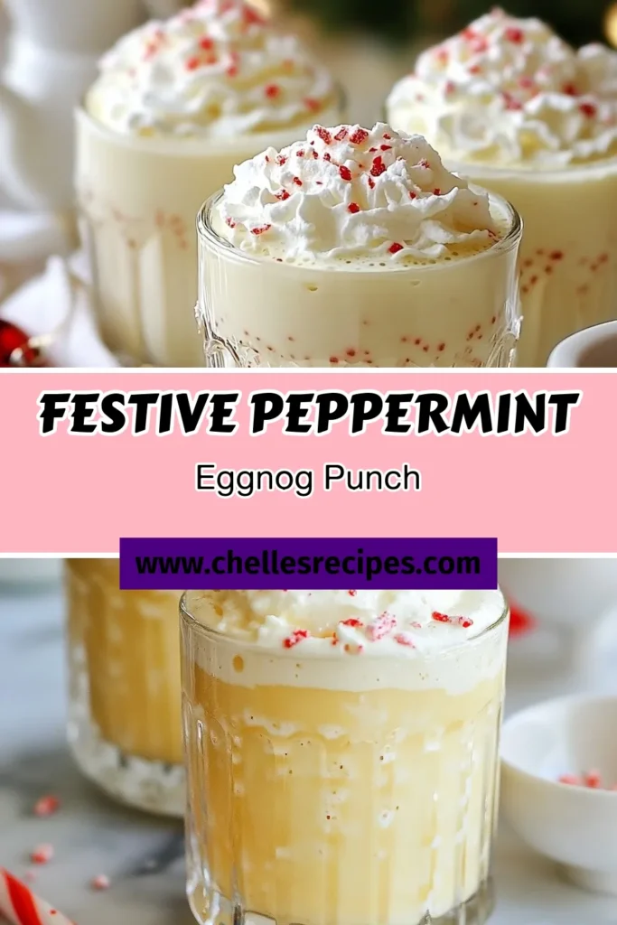 Get ready to elevate your holiday gatherings with this delicious peppermint eggnog punch! This festive eggnog drink combines creamy eggnog, peppermint syrup, and club soda for a perfect refreshing twist. An easy eggnog cocktail recipe, it's ideal for Christmas parties or cozy nights by the fire. Whip it up in just 10 minutes and impress your guests! Don't forget to save this holiday punch recipe for your next celebration! #PeppermintEggnogPunch #HolidayPunchRecipe #EasyEggnogCocktails #ChristmasCocktailRecipes