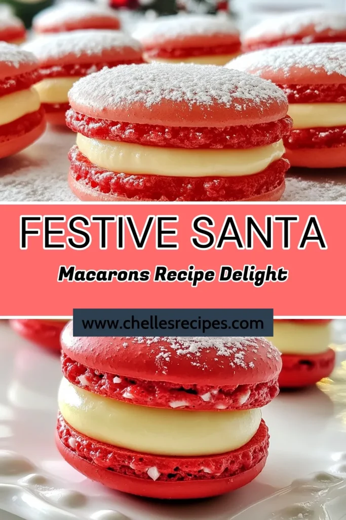 Get into the holiday spirit with these delightful Santa Claus Macarons! This festive macaron recipe features a creamy strawberry macaron filling that brings a burst of flavor to your Christmas desserts. Perfect for holiday baking ideas, these adorable treats are sure to impress family and friends. Create your own magical moments and elevate your festive celebrations! Try this recipe today! #SantaClausMacarons #HolidayBaking #ChristmasDesserts #FestiveRecipes