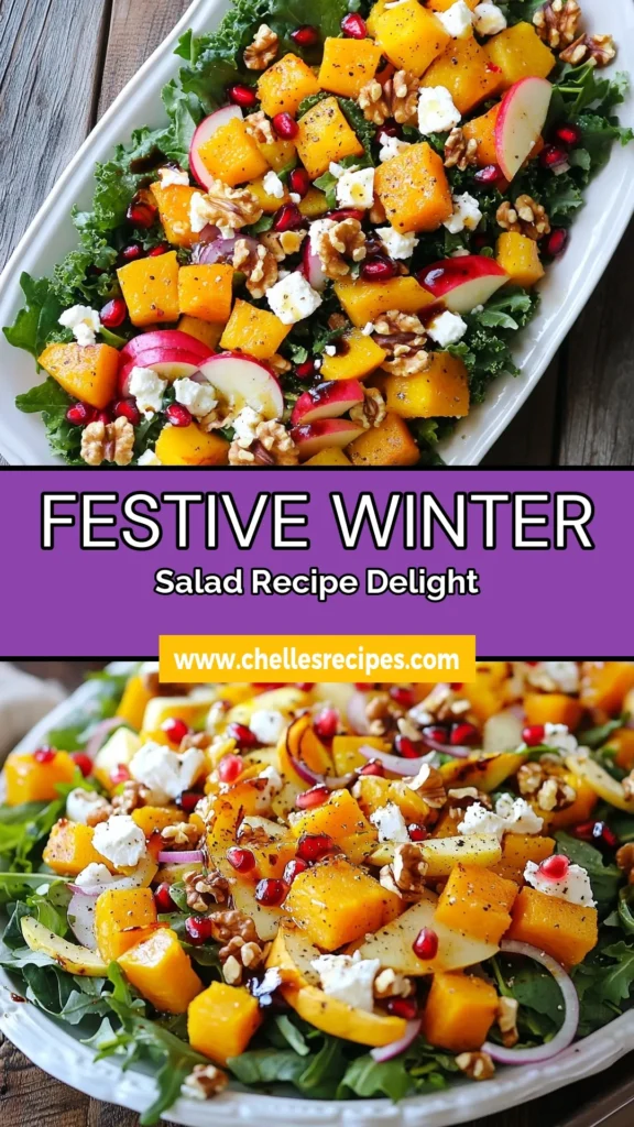Elevate your winter dining with this vibrant winter salad recipe featuring pomegranate! This festive salad with pomegranate combines mixed greens, roasted butternut squash, tart apples, and walnuts for a healthy winter recipe that's perfect as a side or main dish. Discover how simple ingredients transform into a delicious roasted butternut squash salad that sparkles on any table. Try it now and bring joy to your meals! #WinterSaladRecipe #HealthyRecipes #PomegranateSalad #ButternutSquashSalad