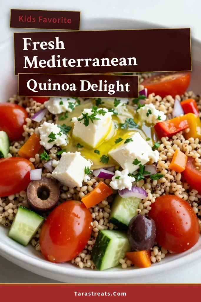 Discover this delicious Mediterranean quinoa salad, the perfect healthy quinoa salad recipe for any occasion! This easy quinoa salad is loaded with fresh veggies, crumbled feta, and a zesty dressing. Enjoy a burst of Mediterranean flavors while staying vegetarian with this vibrant dish. Ideal for meal prep or a light lunch. Try it out today and impress your guests! Save this recipe for your next gathering. #MediterraneanQuinoaSalad #HealthyQuinoa #EasyQuinoaSalad #VegetarianRecipes