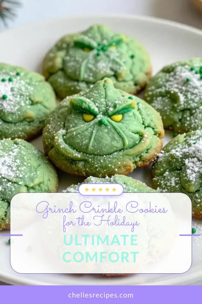 Get into the holiday spirit with these delightful Grinch Crinkle Cookies! This holiday cookie recipe is a fun and festive dessert idea perfect for Christmas. With their vibrant green color and fudgy texture, these green dessert recipes will impress your guests and family. Enjoy baking and sharing these merry treats this season! Try making your batch today and spread the holiday joy! #GrinchCookies #ChristmasCookies #HolidayBaking #FestiveDesserts