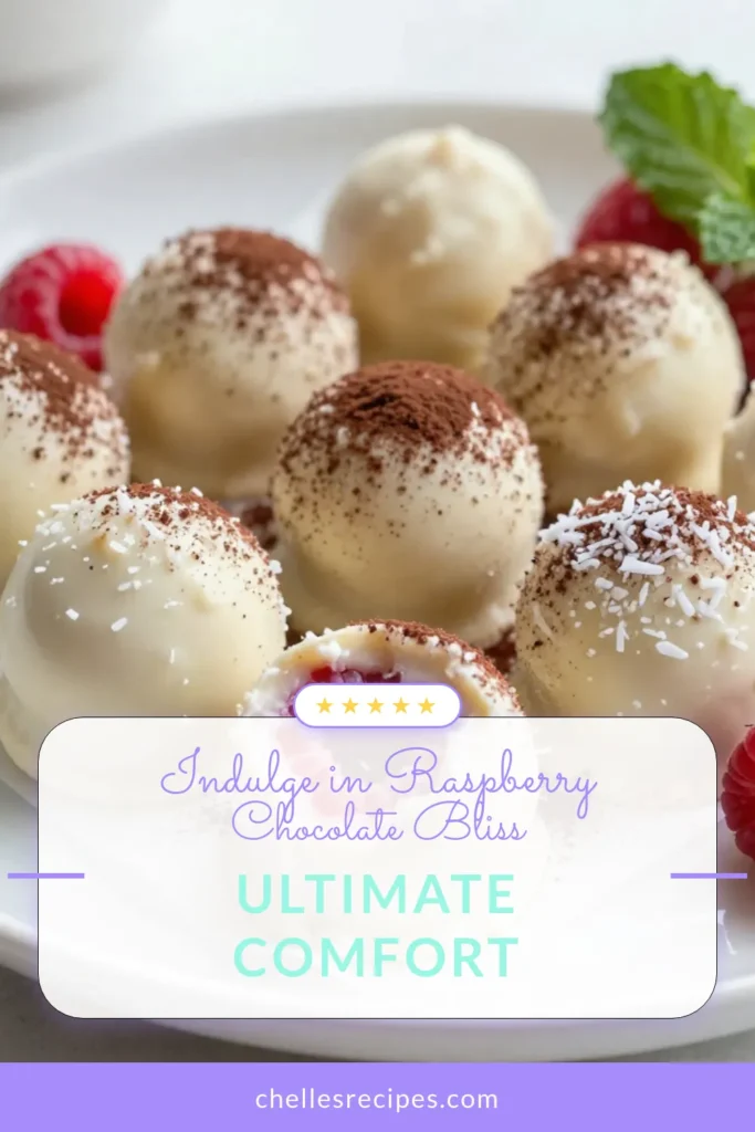 Indulge in these irresistible white chocolate raspberry truffles for a delightful raspberry chocolate dessert experience. This easy chocolate truffles recipe is perfect for impressing guests or satisfying your sweet tooth with homemade truffles. With a rich flavor and a decadent twist, these truffles are a must-try! Ready to make your own? Save this recipe and elevate your dessert game today! #WhiteChocolateTruffles #RaspberryDessert #ChocolateTruffles #DecadentDesserts