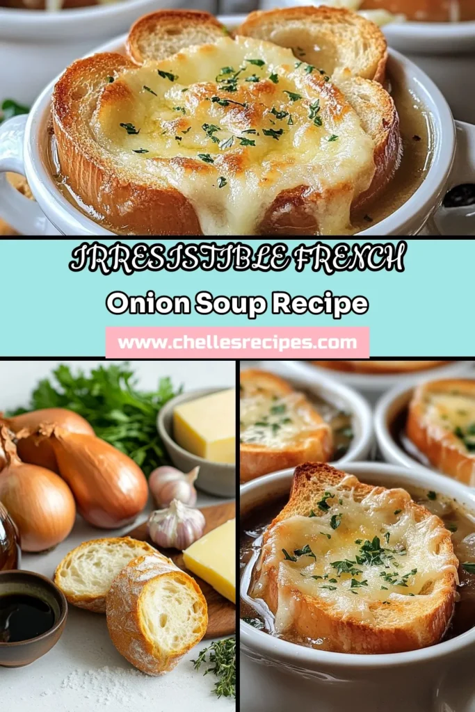 Indulge in the classic comfort of homemade French onion soup with this easy French onion recipe! Learn how to make a delicious caramelized onion recipe that features rich flavors from savory Gruyère cheese soup topped with toasted baguette soup. Perfect for cozy nights, this recipe transforms simple ingredients into a gourmet dish. Save this recipe and impress your family tonight! #FrenchOnionSoup #EasyRecipes #ComfortFood #SoupSeason