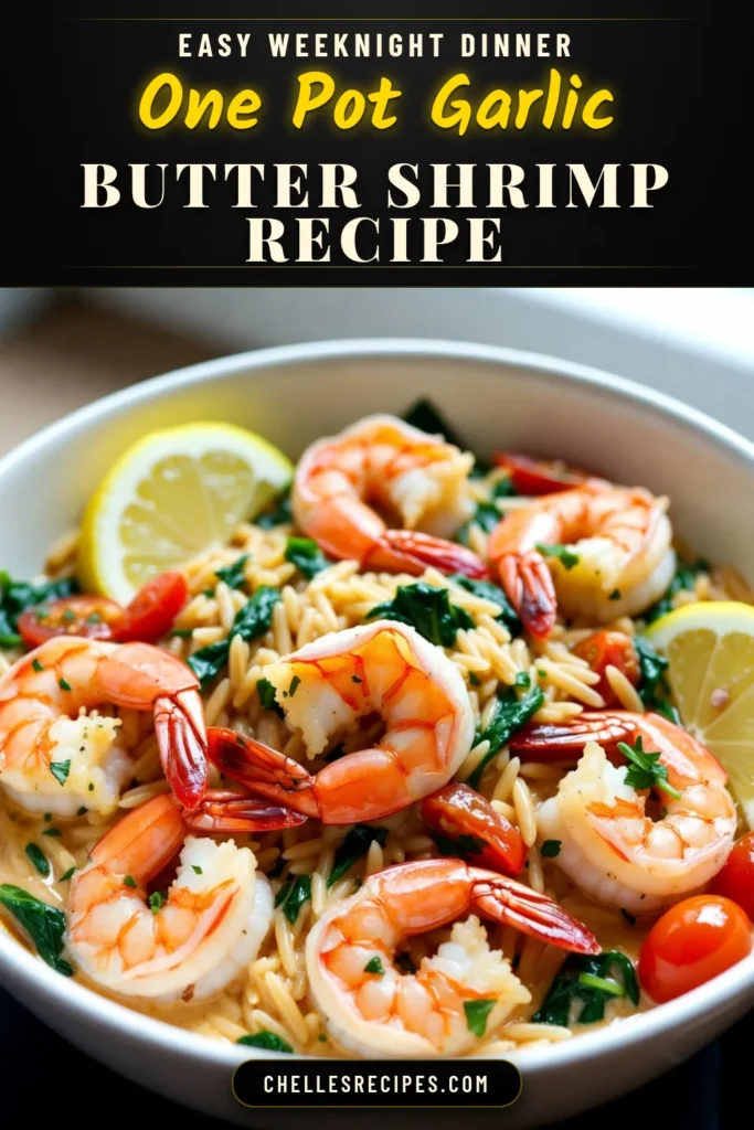 Savor the deliciousness of this One-Pot Garlic Butter Shrimp Orzo, an easy shrimp pasta dish that's perfect for quick dinner recipes. This creamy orzo with shrimp dish is a delightful blend of flavors, featuring tender shrimp and fresh ingredients, all cooked in one pot for minimal cleanup. Try this quick and satisfying one-pot shrimp recipe tonight! Save for a flavorful meal! #GarlicButterShrimpOrzo #EasyShrimpRecipes #OnePotMeals #QuickDinnerIdeas