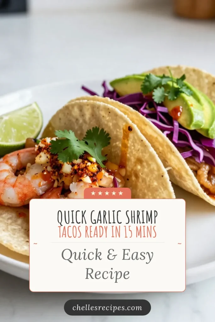 Looking for a delicious and fast meal? Try these Minute Garlic Shrimp Tacos! This quick shrimp taco recipe is perfect for busy nights, taking just 15 minutes to whip up. Packed with flavor from garlic, lime, and spices, these healthy shrimp tacos are sure to impress. Enjoy them in warm tortillas topped with fresh cabbage and avocado. Don't miss out—save this recipe for an easy dinner tonight! #GarlicShrimpTacos #QuickShrimpTacos #HealthyShrimpTacos #ShrimpTacoRecipe