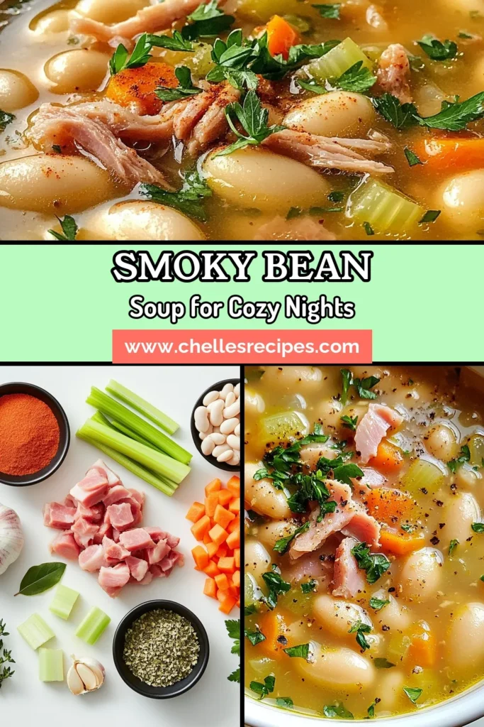 Warm up with this smoky bean soup recipe featuring a delicious smoked ham hock! This healthy soup with ham hock combines Great Northern beans, vegetables, and aromatic spices for a hearty bean soup that's perfect for any meal. Enjoy this easy comfort soup recipe that simmers to perfection, leaving you with a tasty, satisfying dish. Try it today and save for later! #HealthySoup #ComfortFood #EasyRecipes #BeanSoup
