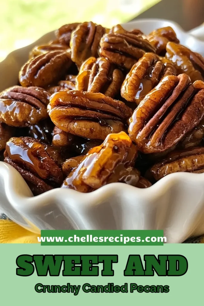 Discover a delicious candied pecans recipe that provides sweet crunchy pecans perfect for snacking or gifting! These homemade candied nuts come together in just 15 minutes and are infused with vanilla and cinnamon for an irresistible flavor. Enjoy these easy pecan snacks on their own or as a topping for salads and desserts. Save this easy treat now and treat your taste buds! #CandiedPecans #EasyPecanSnack #HomemadeCandiedNuts #VanillaCinnamonPecans