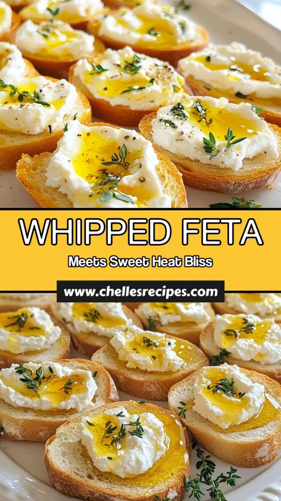 Discover the deliciousness of Whipped Feta & Hot Honey Crostini, the perfect hot honey appetizer that will wow your guests at any event! This easy crostini topping features creamy whipped feta cheese, blended with delightful spices. Perfect for parties, these finger foods are quick to prepare and sure to impress. Elevate your next gathering with this irresistible feta cheese recipe. Save for your next celebration! #WhippedFetaCrostini #HotHoneyAppetizer #FetaCheeseRecipes #PartyFingerFoods