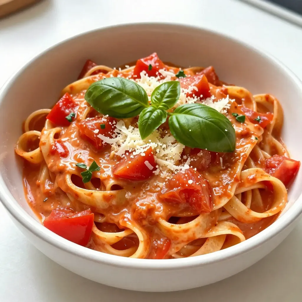- 12 oz spaghetti or fettuccine - 1 can (14 oz) diced tomatoes (with juices) - 1 cup vegetable broth - 1 cup heavy cream or coconut cream - 1 medium onion, diced - 3 cloves garlic, minced - 1 tsp dried Italian herbs (oregano, thyme, basil) - 1/2 tsp red pepper flakes (optional, for heat) - 1 cup fresh basil, chopped (plus extra for garnish) - 1 cup grated Parmesan cheese (or nutritional yeast for a vegan option) - Salt and pepper, to taste - 2 tablespoons olive oil The main ingredients make this dish hearty and comforting. The pasta absorbs all the lovely flavors. The diced tomatoes add sweetness and acidity. The broth helps create a savory base. You can pick spaghetti or fettuccine based on your mood. Both work well to soak up the sauce. For flavor, onion and garlic are key. They give depth and warmth. Dried Italian herbs bring a touch of the Mediterranean. If you like a kick, add red pepper flakes. It’s optional, but I love the heat. Garnishing is fun! Fresh basil brightens the dish. It adds a pop of color and flavor. If you want a cheesy touch, sprinkle some Parmesan. Nutritional yeast is great for a vegan option. Don’t forget salt and pepper to taste. They are must-haves for any dish. This dish is easy and quick. You can make it in one pot with simple ingredients. It’s perfect for busy days or cozy nights. {{ingredient_image_1}} Start by heating the olive oil in a large pot over medium heat. Add the diced onion and sauté for about 3-4 minutes. You want the onion to be soft and clear. Next, stir in the minced garlic and cook it for 1 minute. This will make your kitchen smell amazing! Now, add in the can of diced tomatoes, along with the vegetable broth. Don’t forget to include the juices from the tomatoes. Sprinkle in the dried Italian herbs and red pepper flakes if you like a bit of heat. Stir everything together well and bring it to a gentle simmer. Once the mixture is simmering, it’s time to add the pasta. You can use spaghetti or fettuccine, depending on your taste. Make sure the pasta is submerged in the liquid. Cover the pot with a lid and cook for about 10-12 minutes. Stir it occasionally to keep the pasta from sticking. You want it to be al dente, which means it has a little bite to it. When the pasta is nearly ready, lower the heat. Stir in the heavy cream or coconut cream until it mixes well. Then add the grated Parmesan cheese. This will make your dish creamy and rich. Finally, stir in the fresh chopped basil and season with salt and pepper to taste. Cook for an extra 2-3 minutes to let the flavors blend. Let the pasta sit for a moment before serving. This gives it a chance to thicken up a bit. Enjoy your delicious one-pot creamy tomato basil pasta! To ensure your pasta is al dente, check it a minute or two early. You want it firm but not hard. If you use a different pasta type, like penne or rotini, adjust the cooking time. Small pasta cooks faster, while larger shapes take longer. Always stir the pasta while it cooks to prevent sticking. Want to boost the flavor? Add more herbs like thyme or rosemary. You can also toss in a pinch of garlic powder for extra zest. For creaminess, try using mascarpone cheese or cream cheese instead of Parmesan. Nutritional yeast works great for a vegan touch. For a pretty presentation, serve the pasta in deep bowls. Garnish with fresh basil leaves and a sprinkle of extra cheese on top. Pair this dish with a crisp side salad or garlic bread. A glass of white wine complements the meal perfectly. Enjoy the colors and flavors! Pro Tips Use Fresh Ingredients: The flavor of your pasta dish will greatly improve with fresh basil and high-quality tomatoes. Try to use fresh basil if possible for a vibrant taste. Adjust the Creaminess: If you prefer a lighter dish, you can reduce the amount of cream or substitute it with a plant-based milk for a healthier option. Save Pasta Water: Before draining the pasta, save a cup of the starchy cooking water. It can be added to the sauce to help it cling to the pasta better. Customize Your Heat: Adjust the amount of red pepper flakes to your liking. If you enjoy spicy food, feel free to add more for an extra kick! {{image_2}} You can easily make this dish vegan. Swap heavy cream for coconut cream. It adds a nice flavor. Use nutritional yeast instead of Parmesan cheese for a cheesy taste. If you need gluten-free pasta, pick a good gluten-free brand. Many options work well here. Just follow the cooking times on the package. Want to add protein? Chicken or shrimp works great! Cook them first, then mix them in with the pasta. You can also try different herbs. Fresh parsley or thyme can change the taste. A bit of lemon zest adds a fresh kick too. You can introduce other veggies to this dish. Spinach, bell peppers, or zucchini add color and nutrients. You can create similar recipes using different sauces. Try pesto or Alfredo for a new twist. Each choice keeps the one-pot ease while mixing up the flavor. To store your pasta, let it cool first. Transfer it to an airtight container. This keeps flavors fresh and prevents drying. Your One-Pot Creamy Tomato Basil Pasta lasts about 3 to 4 days in the fridge. Make sure to label the container with the date to track freshness. If you want to freeze the dish, use a freezer-safe container. Leave some space at the top for expansion. The pasta can stay good in the freezer for up to 3 months. To reheat, thaw it overnight in the fridge for best results. You can reheat your pasta in two ways: microwave or stovetop. For the microwave, heat in short bursts, stirring in between. For stovetop, add a splash of water or broth to help it warm evenly. This keeps the sauce creamy and tasty. Always check if it’s heated through before serving. It takes about 25 minutes to make this dish. You need 10 minutes for prep and 15 minutes for cooking. This quick meal is perfect for busy days. Yes, you can use fresh tomatoes. Just chop about 4-5 medium tomatoes. Make sure to add some extra broth to keep it moist. Fresh tomatoes bring a bright flavor to the dish. You can swap heavy cream for coconut cream. This keeps the dish creamy and adds a hint of sweetness. You can also use cashew cream for a nutty taste. Yes, this pasta is great for meal prep. You can make it ahead and store it in the fridge. Just reheat it when you’re ready to eat. To store the pasta, allow it to cool first. Then place it in an airtight container. It will stay fresh in the fridge for up to 3 days. In this blog post, I shared how to make a delicious One-Pot Creamy Tomato Basil Pasta. We covered the key ingredients like pasta, tomatoes, and cream, plus flavor boosters like garlic and herbs. I detailed steps for cooking and shared tips for perfect results. You can even try fun variations or store leftovers easily. This dish is quick, creamy, and full of flavor. I hope you feel inspired to create this tasty meal in your kitchen!