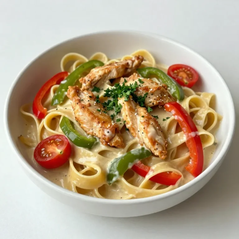 To make Creamy Cajun Chicken Pasta, gather these simple ingredients: - 8 oz fettuccine pasta - 2 chicken breasts, sliced into strips - 2 tablespoons Cajun seasoning - 1 tablespoon olive oil - 1 cup heavy cream - 1 cup chicken broth - 1 bell pepper (red or green), sliced - 1 small onion, diced - 3 cloves garlic, minced - 1 cup cherry tomatoes, halved - 1/2 cup grated Parmesan cheese - Salt and pepper to taste - Fresh parsley, chopped (for garnish) These ingredients work together to create a creamy, spicy, and satisfying dish. The fettuccine pasta serves as a perfect base, soaking up all the delicious sauce. The chicken adds protein, while the bell pepper, onion, garlic, and tomatoes bring color and flavor. Make sure to choose fresh and quality ingredients for the best taste. Don't worry if you don't have everything on hand. You can always make small swaps based on what you have. The key is to keep it simple and tasty! {{ingredient_image_1}} Start by boiling water in a large pot. Add salt to the water for flavor. Once it boils, add 8 oz of fettuccine pasta. Cook it until al dente, which is usually about 8-10 minutes. Stir it occasionally to keep it from sticking. When done, drain the pasta and save a little water. Set it aside for later. While the pasta cooks, slice 2 chicken breasts into strips. In a bowl, sprinkle 2 tablespoons of Cajun seasoning over the chicken. Toss it well to coat all the pieces. Next, heat 1 tablespoon of olive oil in a large skillet over medium heat. Add the seasoned chicken and cook for 5-7 minutes. You want it to turn golden brown and be cooked through. Once done, remove the chicken from the skillet and set it aside. In the same skillet, add the diced onion, sliced bell pepper, and minced garlic. Cook for 3-4 minutes. The onions should turn translucent, and the peppers should be tender. Next, pour in 1 cup of chicken broth and bring it to a simmer. Then, stir in 1 cup of heavy cream and let it come to a gentle boil. Allow it to simmer for 3-5 minutes until it thickens a bit. Now it’s time to bring everything together. Add the cooked chicken back to the skillet, along with 1 cup of halved cherry tomatoes. Toss in the drained pasta next. Mix everything well until coated with the sauce. If the sauce feels too thick, use a bit of the reserved pasta water to loosen it. Finally, remove the skillet from heat, stir in 1/2 cup of grated Parmesan cheese, and add salt and pepper to taste. Garnish with fresh parsley before serving. Enjoy your delicious creamy Cajun chicken pasta! To cook fettuccine just right, use a large pot. Fill it with water and add a good amount of salt. Bring the water to a boil before adding the pasta. Stir the pasta often to keep it from sticking. Check the package for cooking time and aim for al dente. This means the pasta should still have a slight bite. After cooking, drain it but save a bit of pasta water. This water helps adjust the sauce later. When sautéing chicken, cut it into even strips. This helps the chicken cook at the same rate. Heat your skillet over medium heat and add olive oil. Wait until the oil is hot before adding your chicken. This prevents sticking. Cook the chicken for about 5-7 minutes until it turns golden brown. Don’t rush this step. Let it get nice color and flavor. Once done, remove it from the skillet and set it aside. Sometimes, the sauce may be too thick. If this happens, don’t worry! Add the reserved pasta water a little at a time. Mix well after each addition. This will help to reach your desired sauce consistency. You want it creamy but not too runny. If the sauce is too thin, let it simmer longer. The heat will help it thicken. Keep stirring to avoid burning. This way, you get a perfect sauce for your pasta! Pro Tips Use Fresh Ingredients: Fresh vegetables and herbs can enhance the flavor of your dish significantly. Look for vibrant colors and firm textures when selecting bell peppers and parsley. Adjust the Spice Level: If you prefer a milder dish, reduce the amount of Cajun seasoning or use a milder blend. Conversely, for extra heat, consider adding a dash of cayenne pepper or some chopped jalapeños. Perfect Pasta Cooking: Cook the pasta just until al dente, as it will continue to cook slightly when combined with the sauce. This helps prevent it from becoming mushy. Make it Ahead: This creamy Cajun chicken pasta can be made ahead of time and stored in the refrigerator. Just reheat it gently on the stove, adding a splash of chicken broth to loosen the sauce if necessary. {{image_2}} To make a vegetarian version, skip the chicken. Use hearty plant-based protein like chickpeas or tofu. Toss them with the Cajun seasoning just like you would with chicken. This way, you still get that rich flavor. Replace the chicken broth with vegetable broth for a complete vegetarian dish. You can add more veggies for color and nutrition. Consider spinach, zucchini, or mushrooms. Just sauté them in the skillet after the onion and bell pepper. This adds texture and makes the dish more filling. You can also use frozen vegetables if you are in a rush. If you want more heat, add cayenne pepper or red pepper flakes. Mix in smoked paprika for a deeper flavor. Each spice brings its twist, so feel free to experiment! Just remember to add small amounts at first. You can always add more if needed. To store leftovers, let the creamy Cajun chicken pasta cool. Once cool, place it in an airtight container. This keeps the flavors fresh and prevents spills. You can store it in the fridge for up to three days. If you want to keep it longer, freezing is a great option. When ready to eat, take the pasta out of the fridge. You can reheat it in a skillet over medium heat. Add a splash of chicken broth or cream to keep it creamy. Stir often until it is hot. If using a microwave, heat it in short bursts. Stir in between to ensure even heating. To freeze, place the cooled pasta in a freezer-safe bag or container. Make sure to remove excess air. It can stay frozen for up to three months. When you're ready to use it, thaw it in the fridge overnight. Reheat it as mentioned above for the best taste. Yes, you can use any pasta you like! Penne, rigatoni, or even spaghetti work well. Just ensure you cook the pasta to al dente. This keeps it firm and helps it hold the sauce better. Mix it up and see which one you enjoy most. If you lack Cajun seasoning, you can make your own! Combine paprika, garlic powder, onion powder, oregano, thyme, and cayenne pepper. Adjust the spices based on your taste. This will add a nice kick to your dish. To make it gluten-free, use gluten-free pasta. Many options are available, including rice or chickpea pasta. Check labels to find options that work for you. The other ingredients are naturally gluten-free, making this dish easy to adapt. Serve this dish with a fresh salad or garlic bread. A sprinkle of extra Parmesan adds a nice touch. You can also pair it with a light white wine. This will balance the creamy sauce and bring out the Cajun flavors. Enjoy your meal! In this blog post, we explored a tasty creamy Cajun chicken pasta. We covered all the ingredients you need and detailed each cooking step. I shared tips for perfect fettuccine and options for extra veggies or spices. You can store leftovers well and even freeze them. Remember, you can easily tweak this recipe to fit your taste. Make it your own and enjoy every bite!