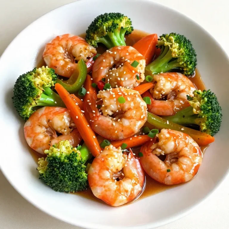 - 1 pound large shrimp, peeled and deveined - 2 cups broccoli florets - 1 bell pepper, sliced (any color) - 1 carrot, julienned - 2 tablespoons olive oil This dish shines with fresh shrimp and colorful veggies. The shrimp adds protein, while broccoli, bell pepper, and carrot bring fiber and crunch. Olive oil gives richness and helps the veggies roast well. - 1/4 cup low-sodium soy sauce - 2 tablespoons honey - 1 tablespoon rice vinegar - 1 teaspoon ginger, grated - 2 cloves garlic, minced - 1 teaspoon sesame oil The teriyaki sauce ties it all together. Low-sodium soy sauce keeps it light. Honey adds sweetness, while rice vinegar gives a tangy kick. Ginger and garlic boost the flavor. Sesame oil adds a nice finish. - 1 tablespoon sesame seeds (optional) - Green onions, chopped for garnish These garnishes elevate the dish. Sesame seeds add crunch, and green onions add freshness. When selecting vegetables, look for bright colors and firm textures. Fresh veggies taste better and add nutrients. {{ingredient_image_1}} 1. First, preheat your oven to 400°F (200°C). This helps cook the dish evenly. 2. Next, line a large baking sheet with parchment paper. This makes cleanup easy. 3. In a medium bowl, whisk together the following ingredients: - 1/4 cup low-sodium soy sauce - 2 tablespoons honey - 1 tablespoon rice vinegar - 1 teaspoon grated ginger - 2 cloves minced garlic - 1 teaspoon sesame oil 4. Make sure to reserve 2 tablespoons of this marinade. You will drizzle it later. 1. In a large mixing bowl, combine: - 1 pound peeled and deveined shrimp - 2 cups broccoli florets - 1 sliced bell pepper - 1 julienned carrot 2. Pour the marinade over the shrimp and veggies. Toss well to coat everything. 3. Spread the mixture in a single layer on the prepared baking sheet. 4. Bake in the oven for 12-15 minutes. The shrimp should be pink and cooked through. The veggies should be tender but still crisp. 1. Once done, remove the sheet from the oven. Drizzle the reserved marinade over the top. 2. Sprinkle with sesame seeds and chopped green onions for a fresh touch. 3. Serve immediately. You can enjoy this dish with rice or on its own for a lighter meal. - To know when shrimp are cooked, look for a pink color and firm texture. - Cook shrimp for 12-15 minutes at 400°F (200°C) for the best results. - For crisp veggies, avoid overcooking. They should be tender yet still crunchy. - To save time, prep all ingredients before you start cooking. - Use parchment paper on your baking sheet for easy cleanup. It helps food slide off easily. - Serve directly from the sheet pan for a casual look or on a bright platter for a special touch. - Add color with fresh green onions and sesame seeds to enhance appeal. Pro Tips Fresh Ingredients: Use fresh, high-quality shrimp and vegetables for the best flavor and texture in your dish. Marinade Time: For even more flavor, allow the shrimp and veggies to marinate for 15-30 minutes before cooking. Even Cooking: Arrange the shrimp and vegetables in a single layer on the baking sheet to ensure even cooking and browning. Serving Suggestions: Serve with steamed rice or quinoa for a complete meal, and garnish with lime wedges for an extra zing! {{image_2}} You can change the veggies based on the season. In spring, use snap peas and asparagus. In summer, try zucchini and cherry tomatoes. Fall brings great choices like Brussels sprouts and butternut squash. Winter is perfect for root veggies like sweet potatoes and parsnips. Cooking times may change with different veggies. Soft vegetables like zucchini need less time, about 10 minutes. Harder ones like carrots may take longer, around 15 minutes. If you want a twist, use chicken or tofu. Chicken breast works well; cut it into bite-sized pieces. For beef, flank steak is tasty too. Tofu is great for a plant-based option; use firm tofu for the best texture. Adjust the marinade to fit these proteins. Chicken and beef can handle a bit more seasoning. For tofu, marinate it longer to soak up flavors. You can easily boost flavors by adding spices. Try red pepper flakes for heat or garlic powder for more garlic. Adding sauces like sriracha can create a spicy kick. For a tangy note, switch to apple cider vinegar or balsamic vinegar. Each type brings a new taste to your dish. Experimenting with these flavors can make your meal unique every time. To store leftovers, let the dish cool completely. Place the shrimp and veggies in an airtight container. Store the container in the refrigerator. Ideally, eat leftovers within three days for the best taste. If you want to freeze the dish, use freezer-safe bags. Squeeze out the air before sealing. This helps prevent freezer burn. When you are ready to eat, thaw overnight in the fridge. When stored in the fridge, this dish lasts about three days. In the freezer, it can last up to three months. Always check for signs of spoilage. If the shrimp smells off or the veggies look slimy, it's time to toss them out. Freshness is key for the best flavor and safety. The best way to reheat shrimp and veggies is in the oven. Preheat to 350°F (175°C). Spread the dish on a baking sheet and heat for about 10 minutes. You can also use a microwave. Heat in short bursts of 30 seconds, stirring in between. This helps keep the shrimp juicy and the veggies crisp. For added flavor, drizzle a little soy sauce before reheating. Yes, you can make this dish ahead. Prepare the shrimp and veggies with the marinade. Store them in the fridge for up to 24 hours. This step saves time on busy days. When ready to cook, spread the mixture on a sheet pan and bake as directed. This dish pairs well with several sides. Here are some options: - Steamed rice or jasmine rice - Quinoa for a healthy choice - A fresh green salad - Miso soup for a comforting touch - A light, fruity beverage like iced tea Yes, you can make this dish gluten-free. Use gluten-free soy sauce instead of regular soy sauce. Check the label to ensure it meets your needs. Other ingredients, like honey and sesame oil, are naturally gluten-free. Enjoy this tasty meal without worry! You learned how to make a delicious sheet pan teriyaki shrimp and veggies dish. We covered key ingredients, easy steps, and helpful tips. You can switch up the veggies or proteins to match your taste. Remember to store leftovers properly for later enjoyment. With this guide, you can whip up a quick, tasty meal anytime. Enjoy your cooking adventure and the wonderful flavors you create!