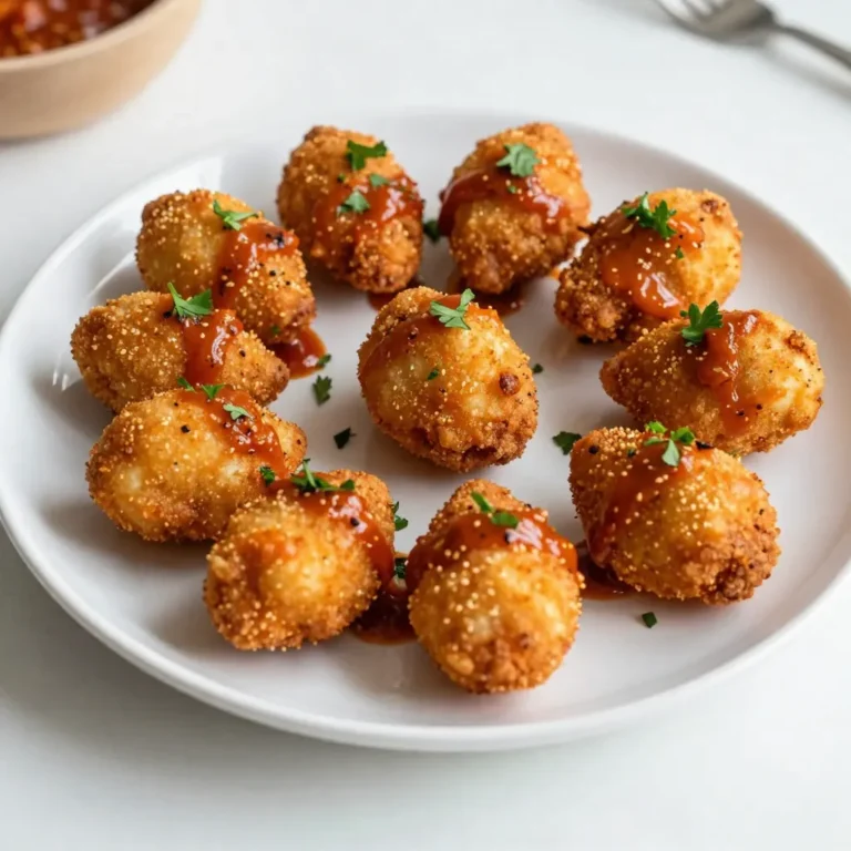 To make Keto Buffalo Cauliflower Bites, gather these items: - 1 medium head of cauliflower, cut into bite-sized florets - 1/2 cup almond flour - 1/2 teaspoon garlic powder - 1/2 teaspoon onion powder - 1/4 teaspoon smoked paprika - 1/2 teaspoon salt - 1/4 teaspoon black pepper - 1/2 cup buffalo sauce (sugar-free) - 2 tablespoons olive oil - 2 tablespoons unsalted butter, melted - Fresh parsley, chopped (for garnish) You can swap some ingredients to fit your taste or diet: - Use coconut flour instead of almond flour for a nut-free option. - If you lack garlic powder, fresh minced garlic works too. - For a spicy kick, try adding cayenne pepper or chili powder. - Use ghee instead of butter for a dairy-free option. Each serving of Keto Buffalo Cauliflower Bites packs a punch. Here's a quick look: - Calories: Approximately 150 - Fat: 12g - Carbohydrates: 6g - Fiber: 3g - Protein: 4g These bites are low in carbs and high in flavor. They make a great snack or appetizer. Enjoy every crispy, spicy bite while sticking to your keto goals. {{ingredient_image_1}} First, gather all your ingredients. You need one medium head of cauliflower, some olive oil, and almond flour. Make sure to have garlic powder, onion powder, smoked paprika, salt, and black pepper ready. Preheat your oven to 450°F (230°C) and line a baking sheet with parchment paper. This helps the bites cook evenly. Next, cut the cauliflower into bite-sized florets. Aim for even pieces so they cook at the same rate. Place the florets in a large mixing bowl. Drizzle two tablespoons of olive oil over them. Toss them gently to coat each piece. This step adds flavor and helps the coating stick. In a separate bowl, mix the almond flour with garlic powder, onion powder, smoked paprika, salt, and black pepper. This mixture gives your bites a tasty crunch. After mixing, add this dry mix to the bowl with the cauliflower. Toss the florets until they are fully covered. Now, place the coated cauliflower bites on your prepared baking sheet. Spread them out in a single layer. Bake for 20-25 minutes. Flip them halfway through to ensure they brown evenly. You want them to be golden and crispy. While they bake, combine melted butter with buffalo sauce in a small bowl. This sauce adds that famous kick. Once the cauliflower is done baking, transfer the bites to a large bowl. Pour the buffalo sauce mixture over the top and toss to coat them well. Return the sauced cauliflower to the baking sheet. Bake again for another 10-15 minutes. This final bake makes the sauce caramelize and the bites even crispier. Once done, take them out of the oven. Garnish with fresh chopped parsley for a pop of color. Serve your Keto Buffalo Cauliflower Bites hot and enjoy! To get those cauliflower bites nice and crispy, follow these tips. First, make sure your oven is hot. Preheat it to 450°F (230°C). This helps the cauliflower cook fast and brown well. Next, coat each floret evenly with olive oil. This step is key for crunch. Use just enough almond flour to coat them without clumping. The mixture of spices adds flavor, but don't overdo it. A thin, even layer of almond flour helps achieve that perfect crunch. If you have leftovers, store them in an airtight container. They stay fresh for up to three days in the fridge. When you want to reheat them, use the oven. Heat at 350°F (175°C) for about 10 minutes. This helps them regain their crispiness. Avoid the microwave, as it makes them soggy. You can also freeze these bites for up to a month. Just make sure to let them cool before freezing. Here are some common mistakes to steer clear of. First, don’t rush the baking process. Cooking them too fast can lead to soggy bites. Flipping them halfway through is vital for even cooking. Another mistake is using too much sauce before the second bake. If you add too much sauce initially, the bites will not crisp up as well. Lastly, ensure your cauliflower florets are uniform in size. This ensures they cook evenly and all get crispy. Pro Tips Choose Fresh Cauliflower: Always select a firm, fresh head of cauliflower for the best texture and flavor. Adjust Spiciness: Feel free to modify the amount of buffalo sauce based on your heat preference. Double Bake for Crispiness: Baking twice ensures a crispy exterior that enhances the overall enjoyment of the bites. Garnish for Freshness: Adding fresh herbs like parsley not only adds color but also a burst of freshness to the dish. {{image_2}} To make your Keto Buffalo Cauliflower Bites even spicier, add cayenne pepper. Just a pinch can kick up the heat. You can also mix in some chopped jalapeños for a fresh twist. If you love heat, try a hotter buffalo sauce. The flavor and spice will wow your taste buds. If you want a vegan version, swap the butter for coconut oil or a vegan butter. Use a plant-based buffalo sauce to keep it dairy-free. Almond flour is already vegan, so you're set. Toss your cauliflower in this mix for a tasty, guilt-free snack. You don’t have to stick with buffalo sauce. Try a homemade barbecue sauce or a spicy garlic sauce instead. You can make a zesty lemon-garlic sauce with olive oil and lemon juice. Each sauce gives a new flavor, making this dish exciting every time you make it. To keep your Keto Buffalo Cauliflower Bites fresh, store them in an airtight container. Allow the bites to cool to room temperature before sealing. This prevents condensation, which can make them soggy. Place parchment paper between layers if stacking. You can freeze these bites for later. First, let them cool completely. Then, spread them on a baking sheet. Freeze them for about an hour until firm. After that, transfer the bites to a freezer-safe bag or container. Squeeze out air to prevent freezer burn. They can last for up to three months in the freezer. When stored in the fridge, the bites stay good for about 3-5 days. Make sure to check for any signs of spoilage, like an off smell or discoloration. Reheat them in the oven or air fryer for the best texture. This keeps them crispy and tasty! You can add heat easily. Use more buffalo sauce or select a hotter brand. You can also mix in cayenne pepper or chili powder to the coating. If you want a kick, try adding chopped jalapeños before baking. Adjust the spice to suit your taste. Yes, you can switch the almond flour. Options like coconut flour or even ground flaxseeds work well. Each flour gives a unique taste and texture. Just remember, the amount may vary. Coconut flour absorbs more moisture, so you might need less. These bites pair great with various dips. Ranch or blue cheese dressing is a classic choice. You can also serve them with celery sticks for crunch. Try them alongside a salad or as a side dish with grilled meats. They make a fun appetizer too! To sum it up, we explored the key ingredients for Keto Buffalo Cauliflower Bites, offering a complete list and healthy alternatives. I shared step-by-step instructions to make the bites crispy and tasty, with tips to avoid common mistakes. You can even customize the recipe with variations for your taste. Remember to store them properly for long-lasting freshness. With these insights, you can create a dish that delights your palate. Enjoy your cooking journey and make delicious Keto Buffalo Cauliflower Bites!