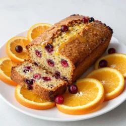 - 2 cups all-purpose flour - 1 teaspoon baking powder - 1/2 teaspoon baking soda - 1/4 teaspoon salt - 1/2 cup unsalted butter, softened - 1 cup granulated sugar - 2 large eggs - Zest of 1 orange - 1/2 cup orange juice (freshly squeezed is best) - 1 cup fresh cranberries (or frozen, if out of season) - 1/2 teaspoon vanilla extract - 1/2 cup chopped walnuts (optional) - 1/4 cup powdered sugar (for glaze, optional) - 1 tablespoon orange juice (for glaze, optional) In this recipe, I focus on fresh flavors. The all-purpose flour gives the loaf a light texture. Baking powder and baking soda help it rise. A pinch of salt balances all the sweetness. The butter adds richness, while granulated sugar gives a lovely sweetness. Eggs not only bind the mix but also add moisture. The zest of one orange brings in bright citrus notes. Fresh orange juice enhances the fruit flavor. I love using fresh cranberries. They offer a tart burst in each bite. If they're out of season, frozen will work too. A touch of vanilla extract rounds out the taste. Adding chopped walnuts is optional. They add a nice crunch, but leave them out if you prefer. For a sweet glaze, mix powdered sugar with orange juice. This adds a beautiful finish to the loaf. Gather these ingredients and get ready to bake. Each item plays a role in making this loaf deliciously moist and flavorful. {{ingredient_image_1}} - Preheat your oven to 350°F (175°C). Grease a 9x5 inch loaf pan. You can also line it with parchment paper for easy removal. - In a medium bowl, whisk together 2 cups of all-purpose flour, 1 teaspoon of baking powder, 1/2 teaspoon of baking soda, and 1/4 teaspoon of salt. Set this aside. - In a large bowl, cream together 1/2 cup of softened unsalted butter and 1 cup of granulated sugar. Use an electric mixer on medium speed for 3-4 minutes until it looks pale and fluffy. Add 2 large eggs one at a time, mixing well after each. Then, mix in the zest of 1 orange and 1/2 teaspoon of vanilla extract until it's all combined. - Gradually mix in the dry ingredients. Add this to the wet mixture, alternating with 1/2 cup of freshly squeezed orange juice. Start and end with the flour mixture. Mix until just combined; don’t over-mix. - Gently fold in 1 cup of fresh cranberries and 1/2 cup of chopped walnuts if you want. Make sure they are evenly spread throughout the batter. - Pour the batter into your prepared loaf pan. Smooth the top using a spatula. - Bake in the oven for 55-65 minutes. Check if it's done by inserting a toothpick in the center. If it comes out clean, your loaf is ready. - After baking, let the loaf cool in the pan for 10 minutes. Then, transfer it to a wire rack to cool completely. You now have a deliciously moist Cranberry Orange Loaf ready to enjoy! - Ensuring proper ingredient measurements: Use measuring cups and spoons for accuracy. Too much flour can make the loaf dry. Always level off flour with a knife for best results. - Avoiding over-mixing for a tender loaf: Mix just until combined. Over-mixing can make the loaf tough. A few lumps in the batter are okay. - Checking for doneness with a toothpick: Insert a toothpick into the center of the loaf. If it comes out clean, the loaf is ready. If it has batter on it, bake a bit longer. - Presentation ideas for serving: Slice the loaf and place it on a pretty platter. Add fresh cranberries and orange slices for color. This makes it look festive and inviting. - Pairing with beverages or other dishes: Enjoy your loaf with a cup of tea or coffee. It also pairs well with a light salad for lunch. Consider serving it with whipped cream cheese for a tasty twist. Pro Tips Fresh Cranberries: Using fresh cranberries will give your loaf a burst of tartness. If using frozen, make sure to thaw and drain them to avoid excess moisture. Room Temperature Ingredients: Ensure your butter and eggs are at room temperature for a smoother batter and better incorporation of ingredients. Don’t Over-Mix: Mix the batter until just combined to ensure a tender loaf. Over-mixing can lead to a dense texture. Glaze Variations: Experiment with different flavors in your glaze, such as lemon or lime juice, for a unique twist on sweetness. {{image_2}} You can easily change the flavor of your cranberry orange loaf. Adding different nuts or seeds can boost texture and taste. For instance, try pecans or almonds instead of walnuts. Seeds like sunflower or pumpkin can add a nutty crunch. Incorporating spices like cinnamon or ginger can warm up the loaf. A teaspoon of cinnamon adds a cozy touch. If you like a bit of heat, ginger gives a nice zing. Mix and match these options to find your favorite combination. If you need gluten-free options, you can use gluten-free flour blends. These blends work well in this recipe. Just replace all-purpose flour with the same amount of gluten-free flour. For healthier choices, consider sugar substitutes. You can use honey or maple syrup instead of granulated sugar. Just remember, when using liquid sweeteners, reduce the orange juice by a bit. This keeps the loaf from becoming too wet. To keep your cranberry orange loaf fresh, store it at room temperature. Wrap it tightly in plastic wrap. This helps retain moisture. You can also place it in an airtight container. It will stay good for up to three days. For long-term storage, freeze the loaf. Slice it first for easy access. Wrap each slice in plastic wrap, then place them in a freezer bag. This way, you can take out only what you need. The loaf can last up to three months in the freezer. When reheating, do it gently. Preheat your oven to 350°F (175°C). Place the loaf or slices on a baking sheet. Cover with foil to prevent it from drying out. Heat for about 10-15 minutes until warmed through. If you prefer using a microwave, place a slice on a microwave-safe plate. Heat for 15-20 seconds. Check to see if it is warm enough. Serve the loaf with butter or a sprinkle of powdered sugar for added flavor. Can I use frozen cranberries? Yes, you can use frozen cranberries instead of fresh. They work well in this recipe. Just add them straight from the freezer. No need to thaw! How can I ensure my loaf is moist? To keep your loaf moist, use softened butter and fresh orange juice. Avoid over-mixing the batter, as that can make it dry. Also, check your oven temperature. An oven that is too hot can dry out your loaf. What are the signs of overbaking? Signs of overbaking include a dark crust or a dry texture. A toothpick inserted should come out clean, but it should not feel too hard when you touch it. Can I make the batter ahead of time? Yes, you can make the batter ahead. Just cover it and keep it in the fridge. When you are ready, pour it into the pan and bake. What can I serve with Cranberry Orange Loaf? You can serve it with tea or coffee for a cozy treat. It pairs well with butter or cream cheese. Add some fresh fruit for a fresh touch. How long does the loaf last in the fridge? Your loaf will last about one week in the fridge. Store it in an airtight container to keep it fresh. You can also freeze it for longer storage. This blog post covers the ingredients, steps, and tips for making a delicious Cranberry Orange Loaf. We explored how to prepare and bake your loaf, ensuring it turns out moist and tasty. I shared helpful storage methods and common questions to guide you. Baking can be a joy when you know the tricks. Now, follow these steps, share it with friends, and enjoy your homemade creation!