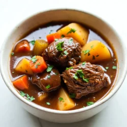 - 2 pounds beef chuck, cut into 1-inch cubes - Salt and pepper for seasoning - 1 medium onion, chopped - 3 cloves garlic, minced - 4 medium carrots, sliced - 2 stalks celery, chopped - 4 medium potatoes, diced - 4 cups beef broth - 1 tablespoon tomato paste - 1 teaspoon dried thyme - 1 teaspoon dried rosemary - 1 bay leaf - 3 tablespoons olive oil - 2 tablespoons corn starch (for thickening) - Fresh parsley, chopped (for garnish) To create a hearty Instant Pot beef stew, you need a mix of fresh ingredients and seasonings. The beef chuck adds rich flavor and tenderness. I recommend cutting it into 1-inch cubes. This size cooks evenly and breaks down well in the stew. Season the beef with salt and pepper before cooking. It enhances the flavor right from the start. Next, gather your vegetables. Onions and garlic add a strong base flavor. Carrots, celery, and potatoes provide sweetness and texture. I love using fresh potatoes for their creaminess in the stew. For the liquid, beef broth is key. It brings all the flavors together. The tomato paste adds depth, while thyme, rosemary, and bay leaf round out the taste. You can also thicken the stew with corn starch if you like a richer texture. Fresh parsley makes a beautiful final touch. It brightens the dish and adds a pop of color. With these ingredients, you're ready to make a delicious beef stew that warms the soul. {{ingredient_image_1}} - Heat 3 tablespoons of olive oil in your Instant Pot. - Season 2 pounds of beef chuck with salt and pepper. - Add the beef cubes in batches. Sauté them for 4-5 minutes. - Remove the browned beef and set it aside on a plate. - In the same pot, add 1 medium chopped onion. - Sauté for about 3 minutes until the onion is translucent. - Next, add 3 minced garlic cloves. Cook for 1 minute until fragrant. - Add 4 sliced carrots, 2 chopped celery stalks, and 4 diced potatoes. - Stir well to combine all the vegetables evenly. - Return the browned beef to the pot. Mix it with the veggies. - Now, pour in 4 cups of beef broth. - Add 1 tablespoon of tomato paste, 1 teaspoon of dried thyme, and 1 teaspoon of dried rosemary. - Toss in 1 bay leaf and season with salt and pepper as desired. - Close the lid and set the Instant Pot to Pressure Cook for 35 minutes. - When cooking is done, turn the valve to Venting to release the pressure. - Once the pin drops, carefully open the lid. - If you want a thicker stew, mix 2 tablespoons of corn starch with 2 tablespoons of cold water. - Turn on the “Sauté” function, and stir in the corn starch slurry. - Cook for 2-3 minutes until the stew thickens. - Taste the stew and adjust the seasoning if needed. - Ladle the beef stew into bowls and garnish with chopped parsley. To make great beef stew, you need the right cut of beef. I recommend using beef chuck. It has enough fat to stay tender during cooking. Always cut the beef into 1-inch cubes. This size cooks evenly and fits well in the bowl. Proper seasoning is key. Before cooking, sprinkle salt and pepper on the beef. This simple step enhances the flavor. You can also add garlic powder or onion powder for more taste. Fresh herbs can give your stew a bright flavor. Use fresh thyme and rosemary if you can. They add depth to your dish. If fresh herbs are not available, dried herbs work too. Just remember, dried herbs are stronger, so use less. For a richer taste, consider your broth. Beef broth is great, but you could try stock or bouillon. Both can add unique flavors to your stew, giving it a lovely twist. One common mistake is overcooking the beef. Set your Instant Pot correctly. Use the Pressure Cook setting for 35 minutes. This timing ensures tender beef without turning it mushy. To get the right stew consistency, pay attention to your liquids. If your stew is too thin, mix 2 tablespoons of corn starch with cold water. Stir this mix into the stew while sautéing until it thickens. This step gives your stew a hearty feel that everyone will love. Pro Tips Choose the Right Cut: For the best flavor and texture, use beef chuck as it becomes tender and flavorful when braised. Don't Rush the Sauté: Take your time browning the beef in batches; this adds depth of flavor to the stew. Let It Rest: After cooking, allow the stew to sit for a few minutes before serving to enhance the flavors. Customize Your Veggies: Feel free to mix in your favorite vegetables, such as peas or bell peppers, for added nutrition and flavor. {{image_2}} You can easily adapt this beef stew to fit your diet. For a gluten-free version, simply use gluten-free beef broth and check your tomato paste for gluten. This way, you can enjoy the stew without worry. If you follow a Paleo or Whole30 diet, swap the potatoes for sweet potatoes or turnips. You can also leave out the corn starch. This keeps it compliant while still tasting great. Feel free to mix up the veggies in your stew. If you dislike carrots, try using parsnips or green beans. You can also add mushrooms for extra flavor. If you want to swap out beef, try using lamb or chicken. Just adjust the cooking time, as different meats cook faster or slower. Add depth to your stew by mixing in red wine or Worcestershire sauce. A splash of red wine adds richness, while Worcestershire boosts umami. You can also experiment with spices. Try adding paprika for warmth or cumin for a smoky taste. Mixing things up keeps each pot of stew unique and exciting. To keep your beef stew fresh, follow these tips: - Allow the stew to cool down before storing. - Use airtight containers to prevent spills and keep odors out. - Divide the stew into smaller portions for easy access. These steps help maintain the flavor and texture of your stew. I often use glass containers as they are durable and microwave-safe. Freezing beef stew is a great way to save leftovers. Here’s how to do it: - Let the stew cool completely before freezing. - Pour it into freezer-safe bags or containers. - Label each bag with the date for easy tracking. When you're ready to enjoy it again, thaw the stew in the fridge overnight. To reheat, place it in a pot over low heat or in the microwave. Stir occasionally to ensure even heating. How long can beef stew last? Here are the basics: - In the fridge, beef stew lasts about 3 to 4 days. - In the freezer, it can last up to 3 months. Storing it properly helps keep the stew safe and tasty. Remember to check for signs of spoilage before consuming. The best cut for beef stew is beef chuck. It has a nice balance of fat and meat. This cut becomes very tender during cooking, making it ideal. Other good options include brisket and round. These cuts also break down well when cooked slowly. Yes, you can use frozen vegetables. They are often pre-cut and ready to cook. This saves time and effort. However, frozen veggies may lose some texture. Fresh vegetables usually have a better taste and crunch. If you choose frozen, add them at the end to heat through. The beef is tender when it easily breaks apart with a fork. You want it to be soft and juicy. Check the beef after pressure cooking. If it's tough, you can cook it a little longer. Tender beef is key to a great stew. Yes, you can leave out the potatoes. There are many tasty substitutes. Try adding sweet potatoes or turnips instead. You can also use more carrots or parsnips. Each adds a different flavor and texture to the stew. Beef stew pairs well with many sides. Some great options are crusty bread or biscuits. A fresh green salad also complements the rich stew. You can even serve it over rice or mashed potatoes. Each choice enhances the meal and adds variety. In this blog post, we explored how to make a hearty beef stew. We covered each ingredient and their importance, from the meat and vegetables to flavorful liquids. You learned step-by-step instructions, plus tips to avoid common mistakes. We also discussed variations to suit dietary needs and storage tips for leftovers. Creating this dish at home can bring warmth and satisfaction. Enjoy your cooking and share it with loved ones!