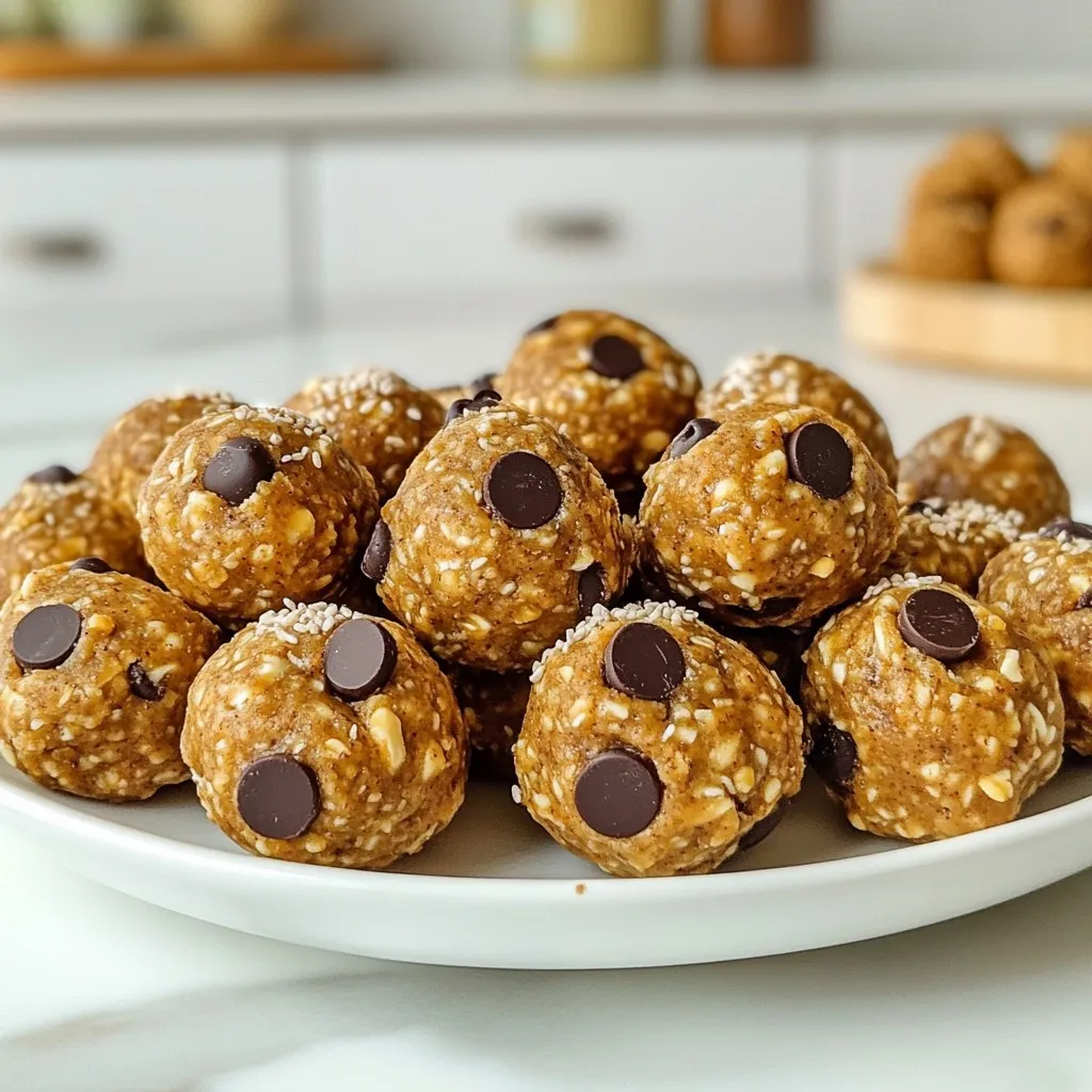 To make Peanut Butter Energy Bites, you need a few simple ingredients. Here’s what you’ll need: - 1 cup rolled oats - ½ cup creamy peanut butter - ½ cup honey or maple syrup - ½ cup chocolate chips (dark or semi-sweet) - ¼ cup ground flaxseed - 1 teaspoon vanilla extract - A pinch of salt - Optional: ¼ cup chopped nuts (almonds, walnuts, or cashews) Each ingredient plays a key role. The rolled oats provide a crunchy base. Peanut butter adds creaminess and protein. Honey or maple syrup gives natural sweetness. Chocolate chips add rich flavor and fun. Ground flaxseed boosts nutrition with fiber and omega-3s. Vanilla extract gives a warm aroma. The salt brings out the flavors in the mix. You can also add nuts for extra crunch and healthy fats. Choosing quality ingredients matters. Look for organic peanut butter and pure honey or maple syrup. These choices make your bites both tasty and wholesome. Enjoy mixing these ingredients for a great snack! {{ingredient_image_1}} 1. First, grab a large mixing bowl. Add 1 cup of rolled oats, ¼ cup of ground flaxseed, and a pinch of salt. Mix these dry ingredients well with a spoon. 2. In another bowl, take ½ cup of creamy peanut butter, ½ cup of honey or maple syrup, and 1 teaspoon of vanilla extract. Whisk these together until smooth. 3. Now, pour the peanut butter mix into the bowl with the dry ingredients. Stir until fully combined. The mix should feel thick but easy to shape. 1. Next, scoop out small portions of the mixture with your hands. Roll them into balls about 1 inch in diameter. 2. After rolling, place the energy bites on a baking sheet lined with parchment paper. This will keep them from sticking. 1. Once all the bites are formed, put them in the fridge. Let them chill for at least 30 minutes. This helps them firm up. 2. For storage, keep the energy bites in an airtight container in the fridge. They can last up to a week. If you want to keep them longer, freeze them. To get the best texture, you want the mix to be thick but soft. If it feels too dry, add a little more honey or peanut butter. This adjustment helps bind the ingredients. If it feels too wet, add some oats or flaxseed. This mix should not crumble when you shape it into balls. You can change the flavor in fun ways. For a warm touch, add a pinch of cinnamon or nutmeg. Vanilla extract adds sweetness and depth. Swapping ingredients is easy too! Use almond butter instead of peanut butter for a different taste. You can also try maple syrup instead of honey for a unique twist. These bites are great on their own or as a snack. Try them with a glass of milk or a smoothie for a quick energy boost. You can also pair them with fresh fruit for a balanced snack. They are perfect for lunchboxes or post-workout refueling. Enjoy them anytime you need a tasty treat! Pro Tips Adjust Sweetness: Depending on your preference, you can reduce the amount of honey or maple syrup for a less sweet bite or increase it for a sweeter treat. Mix-in Variations: Feel free to add other mix-ins such as dried fruits, coconut flakes, or seeds for added texture and flavor. Rolling Technique: Wet your hands slightly before rolling the mixture into balls to prevent sticking and make the process easier. Storage Tips: For longer freshness, store the energy bites in the freezer. Simply thaw them for a few minutes before enjoying. {{image_2}} If you want a nut-free snack, use sunflower seed butter instead of peanut butter. Sunflower seed butter tastes great and still gives you that creamy texture. You can also try using other sweeteners like agave syrup or brown rice syrup. These sweeteners will keep your bites tasty and sticky. To make this recipe fully vegan, switch honey with maple syrup or agave syrup. Both options add sweetness without using animal products. You can enjoy these energy bites while sticking to your vegan diet! You can change up the chocolate type in your energy bites. Use white chocolate, milk chocolate, or dark chocolate based on your taste. For added texture and flavor, add dried fruits like cranberries or raisins. You can also mix in seeds like pumpkin or sunflower for a crunchy surprise. The options are endless! To keep your peanut butter energy bites fresh, store them in airtight containers. This method keeps moisture out and helps maintain their taste. You can use glass or plastic containers, but make sure they seal well. These bites will last in the fridge for up to a week. If you want to enjoy them longer, freezing is a great option. Freezing energy bites is easy and keeps them tasty for weeks. First, place the bites in a single layer on a baking sheet and freeze until solid. Once frozen, transfer them to a freezer-safe bag or container. This way, they won’t stick together. When you want a bite, simply take out what you need. For thawing, you can leave them in the fridge overnight or let them sit at room temperature for about 15 minutes. Enjoy your snacks anytime! Peanut butter energy bites last about one week in the fridge. Store them in an airtight container. If you want to keep them longer, freeze them. They can stay fresh for up to three months in the freezer. Yes, you can skip the chocolate chips. If you want a different taste, try adding dried fruit. You can use raisins, cranberries, or chopped apricots. Another option is to use coconut flakes for a tropical twist. Each energy bite has around 100 calories. They contain about 4 grams of protein and 6 grams of fat. The bites also have around 10 grams of carbs, mostly from oats and honey. Ground flaxseed adds fiber and healthy fats. You learned how to make delicious Peanut Butter Energy Bites. We covered key ingredients and simple steps. Each bite is tasty and can be custom-made to fit your needs. Remember, you can use different flavors or swap some ingredients for variety. Store them right to keep them fresh. These energy bites make a great snack at any time. I hope you enjoy making and eating them!
