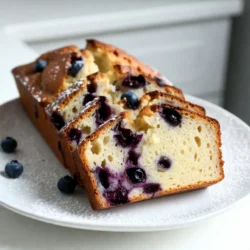 - 1 ½ cups all-purpose flour - ½ cup unsalted butter, softened - 1 cup fresh blueberries The main ingredients form the backbone of this lemon blueberry bread. All-purpose flour gives the bread structure. Unsalted butter adds richness and a soft texture. Fresh blueberries provide bursts of sweetness and color. - 1 teaspoon baking powder - ½ teaspoon baking soda - ¼ teaspoon salt - Zest of 1 lemon - ½ cup fresh lemon juice - 1 cup granulated sugar - 2 large eggs Baking powder and baking soda help the bread rise. Salt enhances flavor and balances sweetness. Lemon zest and juice give a bright, zesty taste. Granulated sugar sweetens the bread, while eggs bind the ingredients together. - 2 tablespoons powdered sugar (for dusting) - 1 teaspoon vanilla extract You can add powdered sugar on top for a sweet finish. Vanilla extract adds a warm flavor that complements the lemon and blueberries. Feel free to skip these if you prefer a simpler bread. {{ingredient_image_1}} First, preheat your oven to 350°F (175°C). This helps your bread bake evenly. Next, grab a 9x5-inch loaf pan. You can grease it with butter or line it with parchment paper. This makes it easy to remove the bread later. In a medium bowl, whisk together 1 ½ cups of all-purpose flour, 1 teaspoon of baking powder, ½ teaspoon of baking soda, and ¼ teaspoon of salt. This blend gives the bread structure. Once mixed, set it aside for later use. Now, take a large mixing bowl. Cream ½ cup of softened unsalted butter with 1 cup of granulated sugar. Mix until it looks light and fluffy, about 3-4 minutes. Next, add 2 large eggs, one at a time. Mix well after each egg. Then stir in the zest of 1 lemon, ½ cup of fresh lemon juice, and 1 teaspoon of vanilla extract. This mix adds flavor and moisture. Slowly add the dry mixture to the wet ingredients. Mix until just combined; be careful not to overmix! After mixing, gently fold in 1 cup of fresh blueberries. Make sure they are evenly distributed in the batter. Pour the batter into the prepared loaf pan. Use a spatula to smooth the top. Bake in your preheated oven for 55-60 minutes. Check doneness by inserting a toothpick into the center. If it comes out clean, the bread is ready. Once done, take the bread out of the oven. Let it cool in the pan for about 10 minutes. Then, transfer it to a wire rack to cool completely. If you want, dust the cooled bread with 2 tablespoons of powdered sugar for a lovely touch. Slice the bread thick and serve on a rustic wooden board. Garnish with fresh blueberries or a mint sprig for extra flair. Enjoy this bread with a cup of tea or coffee! To make your lemon blueberry bread shine, avoid overmixing the batter. Overmixing can lead to tough bread. Mix until dry and wet ingredients just come together. Another key tip is ensuring even blueberry distribution. Gently fold in blueberries to keep them intact. This way, you will get bursts of flavor in every bite. To store leftover bread, wrap it tightly in plastic wrap. This helps keep it moist. You can also place it in an airtight container. The bread stays fresh for about 3-5 days at room temperature. For longer storage, freeze slices for up to three months. Just remember to wrap them well! Pair your lemon blueberry bread with a hot cup of tea or coffee. The bright flavors complement each other nicely. You can also turn this bread into a dessert option. Serve it with a scoop of vanilla ice cream or a dollop of whipped cream. This adds a sweet touch to a delightful treat! Pro Tips Use Room Temperature Ingredients: Ensuring your butter and eggs are at room temperature can help achieve a smooth and well-emulsified batter, leading to a lighter bread. Don’t Overmix: When combining the wet and dry ingredients, mix until just combined. Overmixing can result in a dense texture, so be gentle! Fresh vs. Frozen Blueberries: If using frozen blueberries, do not thaw them before adding to the batter. This helps prevent the batter from turning blue and ensures they maintain their shape. Check for Doneness: Ovens can vary, so start checking your bread a few minutes before the suggested baking time. A toothpick should come out clean when the bread is done. {{image_2}} To make a gluten-free version, swap all-purpose flour for a gluten-free blend. Look for a blend with xanthan gum; it helps with texture. You may also need to add an extra egg to bind the ingredients better. Baking time may change. Start checking the bread at 50 minutes. It may need a few extra minutes. Use a toothpick to test for doneness. For a vegan option, replace the eggs with flax eggs. To make a flax egg, mix one tablespoon of ground flaxseed with three tablespoons of water. Let it sit for a few minutes to thicken. Instead of butter, use coconut oil or a plant-based butter. For the milk, almond milk or oat milk works well. These swaps keep the bread moist and tasty. You can add nuts for a nice crunch. Chopped walnuts or pecans pair well with blueberries. Just fold them in gently with the blueberries. For a fruity twist, try adding raspberries or diced strawberries. These fruits mix nicely with lemon and blueberries, creating a unique flavor. Adjust the amount so the batter stays moist but not too wet. Each slice of Lemon Blueberry Bread has about 180 calories. This bread contains: - 1 ½ cups all-purpose flour - ½ cup unsalted butter - 1 cup granulated sugar - 2 large eggs - 1 cup fresh blueberries These ingredients give it a balance of carbs, fats, and protein. Blueberries are a superfood. They are rich in vitamins and antioxidants. They help boost heart health and may improve memory. Lemons add vitamin C and support the immune system. They also help with digestion. Together, they make this bread not just tasty but also good for you. If you have dietary concerns, this bread is versatile. You can use whole wheat flour for more fiber. If you need to cut sugar, use a sugar substitute. For personalized nutrition, consider using online tools. Websites like MyFitnessPal or Cronometer can help you track your calorie intake. They allow you to input your recipe and get detailed nutrition information. This way, you can adjust ingredients to fit your dietary needs. You can use frozen blueberries in this recipe. They work well when fresh ones are out of season. Just toss them into the batter without thawing. You might also try using other fruits. Raspberries or chopped strawberries add a nice twist. Yes, you can make this bread ahead of time. Bake it, then let it cool completely. Wrap it tightly in plastic wrap or foil. Store it at room temperature for up to three days. For longer storage, freeze the bread for up to three months. Dense bread often happens due to overmixing the batter. It can also be caused by too much flour or not enough leavening agent. To fix this, gently mix the wet and dry ingredients. Use the correct measuring techniques to ensure accuracy. Look for a golden-brown crust. The bread should spring back when you press it lightly. A toothpick test works well too. Insert a toothpick in the center; it should come out clean or with a few crumbs. Baking this bread takes about 55 to 60 minutes at 350°F (175°C). Factors like oven calibration or pan material can affect baking time. Always check for doneness a few minutes before the timer goes off. Lemon blueberry bread combines simple ingredients for a delicious treat. We covered the essentials, like flour, butter, and blueberries, to create this flavorful bread. I shared useful tips for baking, storage, and serving. You can also explore gluten-free and vegan options to suit your needs. Remember, this bread is not just tasty but also has health benefits. Enjoy baking your own loaf and experimenting with flavors. You’ll love how easy it is and how much joy it brings!