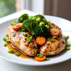 - 4 boneless, skinless chicken breasts - 1/2 cup honey - 1/4 cup soy sauce (or tamari for gluten-free) - 4 cloves garlic, minced - 1 teaspoon fresh ginger, grated - 1 tablespoon sesame oil - 1 tablespoon rice vinegar - 2 cups broccoli florets - 1 cup carrots, sliced - 2 green onions, chopped (for garnish) - Sesame seeds (for garnish) - Salt and pepper to taste When I make Slow Cooker Honey Garlic Chicken, I focus on simple, fresh ingredients. The chicken breasts are the star. They stay juicy and tender while cooking. Honey adds a sweet touch to the dish. Soy sauce gives it a nice salty bite. Garlic and ginger bring warmth and depth. I love using broccoli and carrots in this recipe. They add color and crunch. The green onions and sesame seeds are perfect for garnishing. They add extra flavor and make the dish look beautiful. Don’t forget about the salt and pepper. They are key to enhancing the flavors. I always taste the sauce to see if it needs more seasoning. Each ingredient plays a role in creating a balanced meal full of flavor. {{ingredient_image_1}} First, grab a medium bowl. In that bowl, whisk together the following: - 1/2 cup honey - 1/4 cup soy sauce - 4 cloves garlic, minced - 1 teaspoon fresh ginger, grated - 1 tablespoon sesame oil - 1 tablespoon rice vinegar Make sure it all mixes well. This sauce is sweet and salty, perfect for chicken. Next, take your 4 boneless, skinless chicken breasts. Season them with salt and pepper on both sides. Place the chicken in your slow cooker. Now, pour the honey garlic mixture over the chicken. Make sure each piece is coated well. This helps the chicken soak up all that yummy flavor. After the chicken is ready, it’s time for the veggies. Arrange 1 cup of sliced carrots around the chicken. Then, tuck in 2 cups of broccoli florets on top. This adds color and more nutrition to your dish. Cover the slow cooker with the lid. Set it to cook on low for 4-6 hours. If you're in a hurry, use the high setting for 2-3 hours. The chicken should be tender and easy to shred. When the cooking time is up, carefully remove the chicken and vegetables. Place them on a serving dish. If you want a thicker sauce, pour it into a pan. Heat it on medium for a few minutes to reduce it. Drizzle the thickened sauce over the chicken and veggies. For a nice touch, garnish with chopped green onions and sesame seeds. Enjoy your flavorful meal! To get the best flavor from your Slow Cooker Honey Garlic Chicken, use fresh ingredients. Fresh garlic and ginger bring vibrant tastes that dried versions can’t match. Quality honey and soy sauce also make a big difference. They add depth and sweetness to the dish. Keep an eye on cooking time. For the best taste and texture, cook on low for 4-6 hours. If you need it faster, the high setting works in 2-3 hours. Always check the chicken to ensure it’s tender. If you want a thicker sauce, pour it into a pan after cooking. Heat it on medium until it reduces and gets thicker. This process intensifies the flavors. Garnishing makes your dish pop! Consider adding chopped green onions and sesame seeds for color and crunch. You can also use chopped cilantro or crushed red pepper for a kick. If you want something different, try toasted nuts or seeds for added texture. Pro Tips Use Fresh Ingredients: Fresh garlic and ginger will give your dish a vibrant flavor. Always opt for fresh over powdered when possible. Customize Your Vegetables: Feel free to swap broccoli and carrots for other veggies like bell peppers or snap peas, depending on your preference. Thicken the Sauce: If you prefer a thicker sauce, simmer the leftover liquid in a saucepan until it reduces to your desired consistency. Meal Prep Friendly: This recipe is great for meal prep! Store leftovers in airtight containers for up to 4 days in the fridge. {{image_2}} You can swap chicken breasts for thighs. Chicken thighs add extra moisture and flavor. They cook well and stay tender. You can also try vegetarian options. Tofu or tempeh works great here. Both soak up the honey garlic sauce well. For tofu, press it first to remove excess water. Cut it into cubes and brown it slightly before adding it to the slow cooker. Tempeh can be steamed for a few minutes to enhance its taste. If you want a twist, try different sauces. Teriyaki sauce gives a sweet and tangy flavor. You can mix it with the honey for a delightful blend. Sweet and sour sauce is another great option. It offers a nice balance between sweet and tart. Just replace the honey sauce with your choice. Adding more vegetables can enhance your meal. Bell peppers, snap peas, or zucchini are good choices. They add crunch and color. You can also try serving it with rice, quinoa, or noodles. These sides absorb the sauce and round out your dish. Make your plate vibrant and nutritious with these options! To store leftovers, let the chicken cool first. Place the chicken and veggies in an airtight container. You can keep it in the fridge for up to three days. Make sure to separate the sauce if you want to keep it thicker. If you want to freeze the dish, pack it in a freezer-safe container. You can freeze it for up to three months. For best results, freeze the chicken and sauce together. To reheat, let it thaw in the fridge overnight before warming it. To keep your meal tasty, use the stovetop or microwave. If using the stovetop, heat on low and stir often. If using the microwave, cover it to keep moisture in. This will help keep the chicken juicy and the sauce flavorful. Cooking this dish takes time, but it’s worth it. If you set your slow cooker to low, it will take about 4 to 6 hours. If you need it quicker, use the high setting. Cooking on high takes about 2 to 3 hours. Always check that the chicken is tender and cooked through before serving. Yes, you can! To make this dish gluten-free, simply swap soy sauce for tamari. Tamari is a great gluten-free option and works well in this recipe. Make sure to check other ingredients for gluten, too. Always read labels to ensure everything is safe. This chicken pairs well with many sides. Here are some tasty options: - Steamed rice - Quinoa - Noodles - Stir-fried veggies - Fresh salad These sides will balance the sweet and savory flavors of the chicken. Enjoy your meal! The recipe for Slow Cooker Honey Garlic Chicken is both simple and delicious. You learned about the key ingredients and steps to create this meal. You can add your favorite vegetables for extra flavor and nutrition. Storing and reheating leftovers is easy, too. This dish is versatile, allowing for various proteins and sauces. Enjoy preparing it your way and impressing friends and family with your cooking. Don't forget to experiment and have fun in the kitchen!