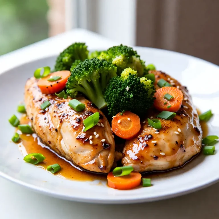 - 4 boneless, skinless chicken breasts - 1/2 cup honey - 1/4 cup soy sauce (or tamari for gluten-free) - 4 cloves garlic, minced - 1 teaspoon fresh ginger, grated - 1 tablespoon sesame oil - 1 tablespoon rice vinegar - 2 cups broccoli florets - 1 cup carrots, sliced - 2 green onions, chopped (for garnish) - Sesame seeds (for garnish) - Salt and pepper to taste When I make Slow Cooker Honey Garlic Chicken, I focus on simple, fresh ingredients. The chicken breasts are the star. They stay juicy and tender while cooking. Honey adds a sweet touch to the dish. Soy sauce gives it a nice salty bite. Garlic and ginger bring warmth and depth. I love using broccoli and carrots in this recipe. They add color and crunch. The green onions and sesame seeds are perfect for garnishing. They add extra flavor and make the dish look beautiful. Don’t forget about the salt and pepper. They are key to enhancing the flavors. I always taste the sauce to see if it needs more seasoning. Each ingredient plays a role in creating a balanced meal full of flavor. {{ingredient_image_1}} First, grab a medium bowl. In that bowl, whisk together the following: - 1/2 cup honey - 1/4 cup soy sauce - 4 cloves garlic, minced - 1 teaspoon fresh ginger, grated - 1 tablespoon sesame oil - 1 tablespoon rice vinegar Make sure it all mixes well. This sauce is sweet and salty, perfect for chicken. Next, take your 4 boneless, skinless chicken breasts. Season them with salt and pepper on both sides. Place the chicken in your slow cooker. Now, pour the honey garlic mixture over the chicken. Make sure each piece is coated well. This helps the chicken soak up all that yummy flavor. After the chicken is ready, it’s time for the veggies. Arrange 1 cup of sliced carrots around the chicken. Then, tuck in 2 cups of broccoli florets on top. This adds color and more nutrition to your dish. Cover the slow cooker with the lid. Set it to cook on low for 4-6 hours. If you're in a hurry, use the high setting for 2-3 hours. The chicken should be tender and easy to shred. When the cooking time is up, carefully remove the chicken and vegetables. Place them on a serving dish. If you want a thicker sauce, pour it into a pan. Heat it on medium for a few minutes to reduce it. Drizzle the thickened sauce over the chicken and veggies. For a nice touch, garnish with chopped green onions and sesame seeds. Enjoy your flavorful meal! To get the best flavor from your Slow Cooker Honey Garlic Chicken, use fresh ingredients. Fresh garlic and ginger bring vibrant tastes that dried versions can’t match. Quality honey and soy sauce also make a big difference. They add depth and sweetness to the dish. Keep an eye on cooking time. For the best taste and texture, cook on low for 4-6 hours. If you need it faster, the high setting works in 2-3 hours. Always check the chicken to ensure it’s tender. If you want a thicker sauce, pour it into a pan after cooking. Heat it on medium until it reduces and gets thicker. This process intensifies the flavors. Garnishing makes your dish pop! Consider adding chopped green onions and sesame seeds for color and crunch. You can also use chopped cilantro or crushed red pepper for a kick. If you want something different, try toasted nuts or seeds for added texture. Pro Tips Use Fresh Ingredients: Fresh garlic and ginger will give your dish a vibrant flavor. Always opt for fresh over powdered when possible. Customize Your Vegetables: Feel free to swap broccoli and carrots for other veggies like bell peppers or snap peas, depending on your preference. Thicken the Sauce: If you prefer a thicker sauce, simmer the leftover liquid in a saucepan until it reduces to your desired consistency. Meal Prep Friendly: This recipe is great for meal prep! Store leftovers in airtight containers for up to 4 days in the fridge. {{image_2}} You can swap chicken breasts for thighs. Chicken thighs add extra moisture and flavor. They cook well and stay tender. You can also try vegetarian options. Tofu or tempeh works great here. Both soak up the honey garlic sauce well. For tofu, press it first to remove excess water. Cut it into cubes and brown it slightly before adding it to the slow cooker. Tempeh can be steamed for a few minutes to enhance its taste. If you want a twist, try different sauces. Teriyaki sauce gives a sweet and tangy flavor. You can mix it with the honey for a delightful blend. Sweet and sour sauce is another great option. It offers a nice balance between sweet and tart. Just replace the honey sauce with your choice. Adding more vegetables can enhance your meal. Bell peppers, snap peas, or zucchini are good choices. They add crunch and color. You can also try serving it with rice, quinoa, or noodles. These sides absorb the sauce and round out your dish. Make your plate vibrant and nutritious with these options! To store leftovers, let the chicken cool first. Place the chicken and veggies in an airtight container. You can keep it in the fridge for up to three days. Make sure to separate the sauce if you want to keep it thicker. If you want to freeze the dish, pack it in a freezer-safe container. You can freeze it for up to three months. For best results, freeze the chicken and sauce together. To reheat, let it thaw in the fridge overnight before warming it. To keep your meal tasty, use the stovetop or microwave. If using the stovetop, heat on low and stir often. If using the microwave, cover it to keep moisture in. This will help keep the chicken juicy and the sauce flavorful. Cooking this dish takes time, but it’s worth it. If you set your slow cooker to low, it will take about 4 to 6 hours. If you need it quicker, use the high setting. Cooking on high takes about 2 to 3 hours. Always check that the chicken is tender and cooked through before serving. Yes, you can! To make this dish gluten-free, simply swap soy sauce for tamari. Tamari is a great gluten-free option and works well in this recipe. Make sure to check other ingredients for gluten, too. Always read labels to ensure everything is safe. This chicken pairs well with many sides. Here are some tasty options: - Steamed rice - Quinoa - Noodles - Stir-fried veggies - Fresh salad These sides will balance the sweet and savory flavors of the chicken. Enjoy your meal! The recipe for Slow Cooker Honey Garlic Chicken is both simple and delicious. You learned about the key ingredients and steps to create this meal. You can add your favorite vegetables for extra flavor and nutrition. Storing and reheating leftovers is easy, too. This dish is versatile, allowing for various proteins and sauces. Enjoy preparing it your way and impressing friends and family with your cooking. Don't forget to experiment and have fun in the kitchen!