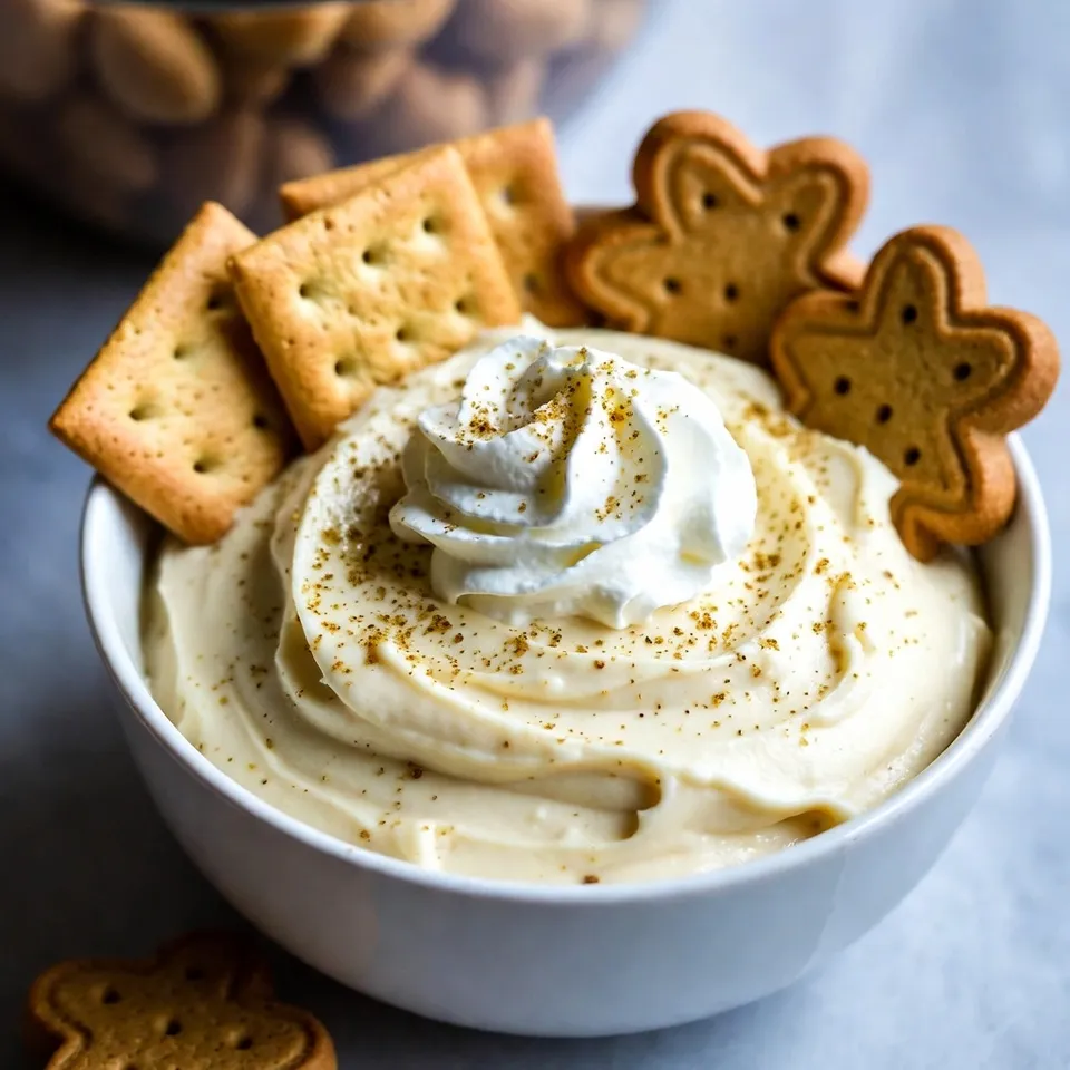 To make the Holiday Eggnog Cheesecake Dip, gather these items: - 8 oz cream cheese, softened - 1 cup powdered sugar - 1 cup sour cream - 1 teaspoon vanilla extract - 1 teaspoon ground nutmeg - 1/2 teaspoon ground cinnamon - 1/2 cup heavy whipping cream - Graham crackers and gingerbread cookies for dipping - Optional: whipped cream and nutmeg for garnish Each ingredient plays a big role in this dip. - Cream cheese gives the dip a rich and creamy texture. - Powdered sugar adds sweetness without grittiness. - Sour cream adds a nice tang that balances the sweetness. - Vanilla extract enhances the overall flavor, making it warm and inviting. - Nutmeg and cinnamon add that cozy holiday vibe. - Heavy whipping cream lightens the dip and makes it fluffy. Dipping is a fun part of this treat! Here are my favorites: - Graham crackers provide a sweet crunch. - Gingerbread cookies add a spicy twist. - Apple slices can offer a fresh contrast. - Pretzels give a salty option for balance. Choose what you like best, and enjoy! {{ingredient_image_1}} Start by taking out your cream cheese. Let it sit until it is soft. This step is key for a smooth dip. In a large bowl, mix the softened cream cheese with powdered sugar and sour cream. Use an electric mixer to beat it all together. Mix until the texture is creamy and well-blended. This base will be rich and delicious. Next, you will add your spices. Pour in the vanilla extract, ground nutmeg, and ground cinnamon. These flavors bring the holiday spirit to your dip. Beat the mixture again until the spices are evenly mixed in. Make sure there are no lumps. This is where your dip gets its unique taste. Now, take a separate bowl and pour in the heavy whipping cream. Use a hand mixer to whip it until stiff peaks form. This means the cream holds its shape well. Gently fold this whipped cream into your cheesecake mixture. Be careful not to deflate it. You want the dip to stay light and fluffy. After mixing, transfer the dip to a serving bowl. Smooth the top with a spatula. For a festive look, add whipped cream and a sprinkle of nutmeg on top. Enjoy your holiday eggnog cheesecake dip with graham crackers and gingerbread cookies! To get the best dip, start with softened cream cheese. This helps it mix well. Mix the cream cheese, powdered sugar, and sour cream until smooth. If it seems too thick, add a bit more sour cream. For a fluffy dip, whip the heavy cream until stiff peaks form. Gently fold this whipped cream into the mix. This keeps the dip light and airy. You can make this dip ahead of time. Prepare it and store it in the fridge for up to two hours. This makes it easy to serve during busy times. If you want to make it a day early, store it in an airtight container. Just give it a quick stir before serving to revive its texture. This dip pairs well with graham crackers and gingerbread cookies. You can also try it with apple slices or pretzels for a twist. For a fancy touch, add whipped cream and a sprinkle of nutmeg on top. Arrange the dippers around the dip for a festive look. Your guests will love this sweet, creamy treat! Pro Tips Use Room Temperature Ingredients: Make sure your cream cheese and sour cream are at room temperature for a smoother and creamier dip. Adjust Spice Levels: Feel free to tweak the amount of nutmeg and cinnamon to suit your taste preferences or try adding a pinch of cloves for extra warmth. Chill Before Serving: For a firmer texture, refrigerate the dip for about 30 minutes before serving to allow the flavors to meld together. Serving Suggestions: Pair this dip with a variety of dippers like pretzels, apple slices, or even chocolate cookies for a fun twist. {{image_2}} You can switch up the flavor of this dip. To add chocolate, mix in half a cup of cocoa powder. This makes it rich and festive. For a minty twist, add a teaspoon of peppermint extract. This gives the dip a fresh taste. You can also fold in crushed candy canes for a crunchy texture. Each of these changes gives a unique spin to your holiday dip. If you need gluten-free options, there are many choices. Use gluten-free graham crackers or cookies. You can easily find these at most stores. Fresh fruit like apple slices or strawberries also works great. They add sweetness and a fresh taste. Veggies like carrots or celery can be fun too. They add crunch and color to your platter. To make this dip dairy-free, swap out a few ingredients. Use dairy-free cream cheese for a similar texture. You can also use coconut cream instead of heavy whipping cream. This gives a nice flavor and keeps it creamy. For sour cream, try using cashew cream or a dairy-free yogurt. These swaps keep the dip tasty and suitable for everyone. To keep your Holiday Eggnog Cheesecake Dip fresh, store it in an airtight container. This helps prevent moisture loss and keeps flavors intact. Make sure to seal the lid tightly. If you plan to keep it for a while, use plastic wrap over the surface before putting on the lid. This gives an extra layer of protection against air. When stored properly, the dip lasts up to three days in the fridge. After that, the quality may drop. If you notice any changes in smell or texture, it’s best to discard it. Always check before serving leftovers. You don’t need to reheat this dip. It tastes great cold, especially with graham crackers or gingerbread cookies. Just take it out of the fridge and let it sit for a few minutes before serving. This makes it easier to scoop and enjoy. Yes, you can make this dip a day in advance. Just prepare it as the recipe says. Then, cover it tightly with plastic wrap and store it in the fridge. This helps the flavors blend and taste even better. When you're ready to serve, simply add the toppings and enjoy! If you need a sour cream substitute, try Greek yogurt. It has a similar texture and taste. You can also use plain yogurt or cottage cheese. Both will work well in this dip and keep it creamy. To reduce the sweetness, cut back on the powdered sugar. You can start with half a cup and taste it. If you want it even less sweet, add a pinch of salt. This will balance the flavors and make it more enjoyable. This blog post covered how to make a tasty dip. We looked at ingredients, steps, tips, and fun variations. You learned about key ingredients and dipping options. I shared how to get the right texture and how to store leftovers. For your next holiday gathering, use these tips. Make the dip ahead of time for easy serving. Experiment with flavors to match your taste. Enjoy the dip and impress your guests!