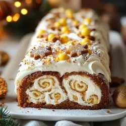 To make this delightful Gingerbread Swiss Cake Roll, gather these ingredients: - 3 large eggs - 1 cup granulated sugar - 1/2 cup all-purpose flour - 1/2 teaspoon baking powder - 1 teaspoon ground ginger - 1 teaspoon ground cinnamon - 1/2 teaspoon ground nutmeg - 1/4 teaspoon ground cloves - 1/4 teaspoon salt - 1/2 teaspoon vanilla extract - 1/4 cup unsweetened cocoa powder - 1 cup heavy cream - 1/2 cup powdered sugar - 1 teaspoon vanilla extract (for the filling) - Optional: Crushed gingerbread cookies or sprinkles for garnish You can adjust some ingredients if you need to. Here are a few substitutions: - Use brown sugar instead of granulated sugar for a deeper flavor. - Swap all-purpose flour with a gluten-free blend if needed. - Instead of heavy cream, try coconut cream for a dairy-free option. - Use maple syrup in place of powdered sugar for a natural sweetener. Choosing fresh ingredients makes a big difference. Here’s how to select the best: - Eggs: Look for clean, uncracked eggs. Check for a recent sell-by date. - Spices: Check spice jars for freshness. They should smell strong and vibrant. - Cream: Pick heavy cream with a high fat content. It should feel thick and smooth. - Cocoa Powder: Choose unsweetened cocoa that is rich in color and aroma. Using fresh ingredients enhances the flavor and texture of your Gingerbread Swiss Cake Roll. Happy baking! {{ingredient_image_1}} Start by preheating your oven to 375°F (190°C). This heat helps the cake rise well. Next, grab a 15x10-inch jelly roll pan. Grease it lightly, then line it with parchment paper. Grease the parchment too. This step makes sure your cake does not stick. In a large bowl, beat 3 large eggs and 1 cup of granulated sugar. Use an electric mixer on high speed for about 5 minutes. The mixture should look thick and pale. In another bowl, whisk together the dry ingredients: 1/2 cup of flour, 1/2 teaspoon of baking powder, spices (1 teaspoon of ground ginger, 1 teaspoon of ground cinnamon, 1/2 teaspoon of ground nutmeg, 1/4 teaspoon of ground cloves, and 1/4 teaspoon of salt), and 1/4 cup of cocoa powder. Gently fold the dry mix into the egg mixture. Be careful not to deflate the batter. Once combined, spread it evenly in your prepared jelly roll pan. Bake for about 12-15 minutes. The cake should spring back when touched lightly. Once baked, remove the cake from the oven. Use a knife to loosen the edges. Dust a clean kitchen towel with powdered sugar. Invert the cake onto the towel and peel off the parchment paper. Roll the cake tightly from the short end, using the towel to help. Let it cool for about 30 minutes while rolled. Next, prepare the filling. In a bowl, whip 1 cup of heavy cream until soft peaks form. Gradually add 1/2 cup of powdered sugar and 1 teaspoon of vanilla extract. Keep whipping until stiff peaks form. Once the cake cools, gently unroll it. Spread the whipped cream filling evenly on top, leaving a 1-inch border. Now, roll the cake back up, but do not use the towel this time. Place it seam-side down on your serving platter. Refrigerate it for at least 1 hour to set. Before serving, dust the top with powdered sugar and add crushed gingerbread cookies or festive sprinkles if you like. Making a Gingerbread Swiss Cake Roll can be fun, but some mistakes can spoil it. Here are key points to keep in mind: - Overmixing the Batter: Mixing too much can lead to a dense cake. Fold ingredients gently until just combined. - Not Greasing the Pan Properly: If the pan isn’t greased well, the cake may stick. Use parchment paper and grease it lightly. - Skipping the Towel Roll: Rolling the cake while warm helps it keep its shape. Don’t skip this step. Whipping cream can be tricky, so follow these tips: - Cold Tools: Use cold bowls and beaters. Cold helps the cream whip better. - Don’t Rush: Start at low speed. Increase to high as it thickens. This helps avoid splatters. - Watch for Peaks: Stop whipping when you see stiff peaks. Overwhipping can turn cream into butter. Presentation makes your Gingerbread Swiss Cake Roll pop! Here are ways to serve it: - Dust with Powdered Sugar: A light dusting adds charm without overpowering the flavors. - Garnish with Crushed Cookies: Sprinkle crushed gingerbread cookies on top for a festive touch. - Use a Colorful Plate: A bright plate can make your roll stand out more. Use festive colors for the holidays. By following these tips, you can avoid mistakes and impress your guests with a beautiful and delicious dessert! Pro Tips Fresh Spices: Always use fresh spices for the best flavor. Ground spices can lose their potency over time, so check the expiration dates. Cooling Technique: Let the rolled cake cool completely before unrolling to avoid cracking. A towel dusted with powdered sugar helps prevent sticking. Whipping Cream: Ensure your mixing bowl and beaters are cold before whipping the cream. This helps achieve better volume and stability. Garnish Ideas: Get creative with garnishes! Use crushed peppermint, chocolate shavings, or seasonal fruits for a festive touch. {{image_2}} You can easily change the flavor of your gingerbread Swiss cake roll. Here are a few ideas: - Add Orange Zest: A teaspoon of orange zest adds a fresh twist. - Use Maple Syrup: Substitute a quarter cup of granulated sugar with maple syrup for a rich taste. - Spice it Up: Try adding cardamom or allspice for more warmth. - Chocolate Twist: Mix in a bit of melted chocolate to the filling for a chocolate-ginger blend. These tweaks can make your cake unique and exciting! You can adapt the gingerbread Swiss cake roll to fit different diets: - Gluten-Free: Use gluten-free flour blend instead of regular flour. This keeps the texture light. - Vegan: Replace eggs with flaxseed meal (1 tbsp flaxseed + 2.5 tbsp water) and use plant-based cream for the filling. - Lower Sugar: Use a sugar substitute like stevia or monk fruit to reduce sugar. These changes help everyone enjoy this delightful treat! Garnishing your cake roll adds a fun touch. Here are some ideas: - Crushed Gingerbread Cookies: Sprinkle these on top for crunch and flavor. - Festive Sprinkles: Use holiday-themed sprinkles for a colorful look. - Chocolate Drizzle: Drizzle melted chocolate over the top for a decadent finish. - Candied Ginger: Add small bits of candied ginger for an extra zing. These garnishes make your cake not only tasty but also visually appealing! To store your Gingerbread Swiss Cake Roll, wrap it tightly in plastic wrap. This keeps it fresh and moist. You can also place it in an airtight container. Store it in the fridge for up to four days. Make sure to keep it covered to prevent it from drying out. If you want to save some for later, freezing is a great option. Wrap the cake roll tightly in plastic wrap, then place it in a freezer bag. This helps keep it safe from freezer burn. You can freeze it for up to three months. When ready to eat, thaw it in the fridge overnight before serving. When it comes to reheating, I suggest enjoying the cake cold. It tastes great right out of the fridge! If you prefer it warm, use a microwave. Heat it for about 10-15 seconds. This will keep the filling creamy without drying out the cake. Always check the temperature before serving. Yes, you can make this cake roll a day ahead. After rolling it up, cover it well. Chill it in the fridge for at least one hour. This step helps the flavors blend and makes slicing easier. Just remember to dust it with powdered sugar before serving. If you don't have heavy cream, you can use whipped topping. You can also try using coconut cream for a dairy-free option. Just ensure it is well chilled for the best texture. Both options will give you a nice filling. To check if your cake is done, gently touch the center. If it springs back, it is ready. You can also insert a toothpick. If it comes out clean, your cake is fully baked. Keep an eye on the time, as it usually takes about 12-15 minutes. In this article, we explored the key ingredients, techniques, and tips for your cake. I shared how to select fresh ingredients, avoid common mistakes, and make creative variations. Remember, the best cake starts with good prep and fresh items. With these steps and insights, you will create a delicious treat every time. Don't hesitate to experiment and make it your own. Happy baking!