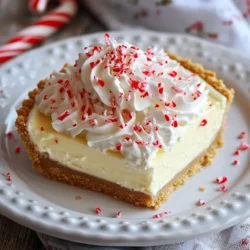 To make your Easy Candy Cane Pie, you need just a few simple items. Here’s the list: - Pre-baked graham cracker pie crust - 1 cup heavy whipping cream - 1 cup cream cheese, softened - 1 cup powdered sugar - 1 teaspoon peppermint extract - 1/2 cup crushed candy canes (plus extra for garnish) - Optional garnishes: Decorative sprinkles, whipped cream Each ingredient plays a key role in this tasty pie. The pre-baked graham cracker crust gives a sweet and crunchy base. The heavy whipping cream adds a rich texture. Cream cheese gives that creamy, smooth flavor. Powdered sugar sweetens the mix. Peppermint extract brings a fresh taste of the holidays. Crushed candy canes add crunch and festive flair. You can use decorative sprinkles and whipped cream to make the pie look special. These toppings not only add fun but also extra sweetness. You can adjust the amount of candy canes based on your taste. This recipe is flexible, so feel free to get creative! {{ingredient_image_1}} - Beating the heavy whipping cream: Start by pouring the heavy whipping cream into a large mixing bowl. Use a hand mixer or whisk. Beat until stiff peaks form. This takes about 2 to 3 minutes. Set the whipped cream aside. - Mixing the cream cheese and powdered sugar: In a separate bowl, add the softened cream cheese. Sprinkle in the powdered sugar. Beat the two together until the mixture is smooth and creamy. This helps create a rich base for your pie. - Incorporating peppermint extract and candy canes: Next, add the peppermint extract to the cream cheese mixture. Then, fold in the crushed candy canes. Mix well until you see the candy bits evenly spread. This adds a nice flavor and crunch. - Folding in whipped cream: Now it's time to fold the whipped cream into the cream cheese mix. Use a spatula. Gently combine the two until just blended. Be careful not to deflate the whipped cream. This keeps the pie light and airy. - Pouring into the pie crust: Take the pie crust and pour the mixture into it. Use a spatula to smooth the top. Make sure it is evenly spread for a nice presentation. - Refrigeration time and setting: Cover the pie with plastic wrap. Place it in the refrigerator for at least 4 hours. This allows the pie to set properly. The longer, the better, as it firms up nicely. Enjoy making this festive treat! It’s simple and delicious. To make whipped cream that stands tall, start with cold cream. I always chill my mixing bowl and beaters too. This helps the cream whip faster and keeps it firm. - How to beat cream to stiff peaks: Pour the heavy whipping cream into your cold bowl. Start mixing on low speed to avoid splatter. Gradually increase to high speed. It takes about 3 to 5 minutes to reach stiff peaks. Stop when the cream holds its shape and looks fluffy. - Avoiding deflation when folding: When you fold the whipped cream into the cream cheese mix, use a spatula. Gently lift and fold the mixture. Don’t stir hard; this can make your cream lose its air. The goal is to keep it light and airy. - Choosing the right cream cheese: Softened cream cheese works best. Let it sit at room temperature for about 30 minutes. This makes it easier to mix with the sugar and peppermint. A great pie looks as good as it tastes. Here are some fun ways to decorate your Easy Candy Cane Pie. - Creative topping suggestions: Use extra whipped cream as a fluffy cloud on top. You can also sprinkle crushed candy canes over it for a pop of color and crunch. - Customizing sprinkles and presentation: Consider using festive red and white sprinkles. They add a touch of holiday cheer. Place them in a pattern or sprinkle them randomly for a playful look. You can even use mini candy canes as a cute touch on the side of the pie. Pro Tips Chill Your Tools: Before whipping the cream, chill your mixing bowl and beaters in the freezer for about 10-15 minutes. This helps the cream whip up faster and achieve better volume. Softening Cream Cheese: To ensure smooth cream cheese, leave it at room temperature for about 30 minutes before using. This prevents lumps in your filling. Mixing Technique: When folding the whipped cream into the cream cheese mixture, use a gentle folding motion. This keeps the mixture light and airy for a fluffy pie. Garnish with Style: For an extra festive touch, use colorful sprinkles or drizzle melted chocolate over the top before serving. This adds visual appeal and enhances the flavor. {{image_2}} You can change the flavor of your Easy Candy Cane Pie easily. A great twist is making a chocolate mint candy cane pie. Just add cocoa powder to your cream cheese mixture. This adds depth and richness. You can also swap peppermint extract for other extracts, like vanilla or almond. Each one gives a unique taste. Another fun change is using different crusts. Instead of a graham cracker crust, try an Oreo crust or a chocolate cookie crust. These options add a new layer of flavor and crunch. You can even make a crust from crushed nuts if you want something nutty. If you need a gluten-free option, use a gluten-free pie crust. There are many good store-bought gluten-free crusts available. You can also make your own crust with gluten-free cookies. For a vegan version, try using coconut cream instead of heavy whipping cream. You can also use vegan cream cheese and powdered sugar. These swaps keep the pie creamy and delicious without dairy. Enjoy these options while still keeping the festive spirit of the pie! To keep your Easy Candy Cane Pie fresh, store it in the fridge. Use an airtight container to prevent it from picking up other flavors. If you do not have a container, cover the pie tightly with plastic wrap. This will help keep the crust from getting soggy. The pie can last in the fridge for up to three days. If you want to save some for later, you can freeze the Candy Cane Pie. First, let it set fully in the fridge. Then, slice the pie into pieces. Wrap each slice in plastic wrap, and place them in a freezer bag. Make sure to remove as much air as possible. The pie can stay frozen for up to two months. When you are ready to enjoy it, take a slice out of the freezer. Let it thaw in the fridge for a few hours before serving. This keeps the texture nice. You can add more whipped cream and crushed candy canes on top for a festive look! You can store Easy Candy Cane Pie in the fridge for up to five days. Make sure to cover it well. This keeps it fresh and tasty. If you have leftovers, use an airtight container. Yes, you can use fresh mint, but the flavor will be milder. You need to chop it finely. Use about two tablespoons of fresh mint. This will give you a nice, fresh taste, but note that the mint flavor will not be as strong as the extract. You can use coconut cream as a dairy-free option. It will give a rich texture. Another option is to use sour cream or Greek yogurt. Both will change the flavor slightly but still work well in the pie. Yes, it is very important to refrigerate the pie. It needs at least four hours to set properly. This helps the filling firm up and makes it easier to slice. If you skip this step, the pie may be too soft. You can use store-bought frosting if you want, but it will change the texture. Whipped cream is lighter and fluffier. If you choose frosting, try to pick a cream cheese or vanilla flavor for the best match. This blog post covered an easy and fun recipe for Candy Cane Pie. You learned about the key ingredients and the step-by-step process to make it. We shared useful tips for whipped cream and ideas for garnishing. We also explored tasty variations and storage methods. Creating this pie can bring joy to your festive celebrations. Enjoy the fresh flavors and festive colors. Play with the recipe and make it your own. Happy baking!