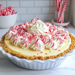 To make Easy Candy Cane Pie, gather these items: - 1 pre-made graham cracker pie crust - 8 oz cream cheese, softened - 1 cup powdered sugar - 1 teaspoon vanilla extract - 1 cup whipped cream (unsweetened or sweetened) - 1 teaspoon peppermint extract - 1/2 cup crushed candy canes (plus extra for garnish) - Red and white sprinkles (optional) These ingredients create a creamy and minty pie that is perfect for the holidays. The pre-made crust saves time, making this dessert quick and easy. You can change things up a bit! Here are some ideas: - Use an Oreo crust instead of the graham cracker crust for a chocolate twist. - Add crushed chocolate cookies on top for extra crunch. - Swap out peppermint extract for vanilla and use chocolate chips for a different flavor. These variations give you options to explore different tastes and textures. If you have allergies, here are some safe swaps: - Use dairy-free cream cheese to keep it dairy-free. - Replace whipped cream with coconut cream for a non-dairy option. - Choose a gluten-free crust if you need to avoid gluten. These substitutions help everyone enjoy this festive pie without worry. {{ingredient_image_1}} First, take your large mixing bowl. Add the 8 oz of softened cream cheese. Use an electric mixer to beat it until smooth. This step is key for a creamy pie. Next, gradually add 1 cup of powdered sugar. Keep mixing until it is well blended. Then, mix in 1 teaspoon of vanilla extract. Also, add 1 teaspoon of peppermint extract. This will give your pie a minty kick. Now it’s time to fold in the whipped cream. You need 1 cup of whipped cream, sweetened or unsweetened. Gently fold it into the cream cheese mixture. You want to keep it light and fluffy. Once combined, fold in 1/2 cup of crushed candy canes. This adds a nice crunch and festive flavor. Be careful not to overmix. Grab your pre-made graham cracker pie crust. Pour the minty cream cheese filling into the crust. Spread it out evenly with a spatula. Cover the pie with plastic wrap. Place it in the refrigerator for at least 2 hours. This chilling time helps the pie set properly. After chilling, you can take it out. Garnish with extra crushed candy canes and red and white sprinkles if you like. Now, your Easy Candy Cane Pie is ready to serve! To get that smooth and creamy texture, beat the cream cheese well. Use an electric mixer at medium speed. Mix until it looks fluffy and free of lumps. Slowly add the powdered sugar while mixing. This will help it blend nicely. Finally, fold in the whipped cream gently. This keeps the mix light and airy. You can boost the flavor with a few fun extras. Add a bit more peppermint extract for a stronger taste. You might like a splash of chocolate syrup mixed in too. If you are a fan of chocolate, consider drizzling it on top. Red and white sprinkles add a festive touch. They make the pie look pretty and fun! When serving, slice the pie into wedges for easy portions. A dollop of whipped cream on each slice looks nice. You can even place a whole candy cane on the pie for a special touch. This adds a pop of color and makes it festive. Enjoy the smiles when you serve this delightful pie! Pro Tips Chill the Cream Cheese: Ensure your cream cheese is fully softened for easy mixing, but avoid overheating it to maintain the right texture. Whipped Cream Consistency: If using unsweetened whipped cream, taste the filling before adding all the powdered sugar to balance the sweetness. Crush Candy Canes Properly: Use a zip-top bag and a rolling pin to crush the candy canes into fine pieces for better distribution in the filling. Garnishing Tips: For a festive touch, consider using crushed peppermint sticks or chocolate shavings along with the candy canes for a beautiful presentation. {{image_2}} You can make a Mint Chocolate Candy Cane Pie. This twist adds rich chocolate flavor. To do this, mix in 1/2 cup of melted chocolate before folding in the whipped cream. Use chocolate graham cracker crust for extra depth. Top the pie with chocolate shavings and crushed candy canes. It gives a great minty and chocolatey taste! If you want a no-bake version, you can skip the chilling step. Mix the ingredients as usual, then pour them into your pie crust. Instead of chilling, freeze it for 1 hour. This makes a firmer pie that is perfect for hot days. Just remember to let it sit out for a few minutes before slicing. Mini Candy Cane Pies are perfect for parties. Use small tart pans or muffin tins. Just fill the crusts with the cream cheese mixture. Chill them as you would the pie. These bite-sized treats are fun and easy to serve. You can decorate each with a sprinkle of crushed candy canes for a festive touch! To keep your Easy Candy Cane Pie fresh, use an airtight container. If you have leftover pie, cover it tightly with plastic wrap. This helps to lock in the flavor and moisture. Store it in the fridge for best results. Keeping it cold helps maintain its creamy texture. Avoid placing it near strong-smelling foods. This can affect the pie's taste. When stored properly, Candy Cane Pie stays good for about 3 to 5 days in the fridge. Always check for any signs of spoilage before eating. If it looks or smells off, it's better to toss it out. Enjoy the pie within this time for the best taste and quality. You can freeze Candy Cane Pie, but it may change the texture. If you choose to freeze it, wrap the pie well in plastic wrap and then in aluminum foil. This prevents freezer burn. It can last for about a month in the freezer. To thaw, place it in the fridge overnight. Avoid using a microwave, as it can make the pie watery. Enjoy it chilled for a refreshing treat! Yes, you can use other crusts for this pie. A regular pie crust works well. You could even try a chocolate crust for a fun twist. Just make sure it fits your pie dish. Each type of crust adds its own flavor. Absolutely! You can make this pie a day or two in advance. Just follow the recipe and chill it. This helps the flavors deepen. Cover it well to keep it fresh in the fridge. It’s a great time-saver during busy holidays. To make this pie gluten-free, switch to a gluten-free graham cracker crust. You can find options at most stores. They taste just as good. Keep the other ingredients the same. This way, everyone can enjoy the pie. This post covered key steps to make an easy Candy Cane Pie. We discussed the best ingredients, simple instructions, and helpful tips for perfecting the texture and flavor. You also learned about variations, like mint chocolate and no-bake options. Don't forget to check storage tips to keep your pie fresh. This dessert is great for any holiday gathering. Enjoy making and sharing your Candy Cane Pie!