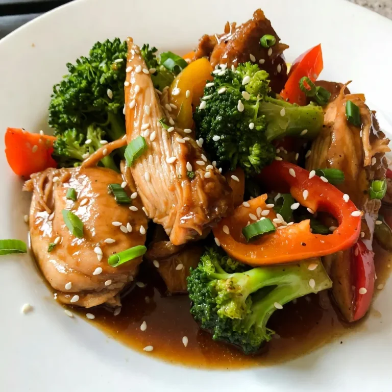 - 4 boneless, skinless chicken thighs - 1/2 cup honey - 1/4 cup soy sauce - 4 cloves garlic, minced - 1 tablespoon freshly grated ginger - 1 tablespoon sesame oil - 1/2 teaspoon crushed red pepper flakes - 1 cup broccoli florets - 1/2 cup sliced bell peppers - 1 tablespoon cornstarch mixed with 2 tablespoons water - Sesame seeds for garnish - Chopped green onions for garnish Use a liquid measuring cup for honey and soy sauce. A dry measuring cup works best for the cornstarch. Fresh herbs can enhance flavors, so use them if you have them. For more heat, add more crushed red pepper flakes or a dash of chili sauce. {{ingredient_image_1}} To start, gather your ingredients for the sauce. In a bowl, whisk together the honey, soy sauce, minced garlic, grated ginger, and sesame oil. If you like a little heat, add the crushed red pepper flakes. Mix well until everything combines. This step is key for a flavorful sauce that coats the chicken perfectly. Now, take your chicken thighs and lay them at the bottom of the slow cooker. Make sure the pieces fit snugly but don’t crowd them. Pour the honey garlic sauce over the chicken. Ensure every piece of chicken gets a nice coating. Cover the slow cooker and set it to cook on low for 6-7 hours or on high for 3-4 hours. The chicken will become tender and soak up all the flavors. About 30 minutes before the chicken is done, add the broccoli florets and sliced bell peppers to the slow cooker. Gently stir them into the sauce. This adds color and nutrition to your meal. Once it’s time to serve, remove the chicken and set it aside. Mix cornstarch with water, then stir it into the sauce. Cook on high for an extra 15 minutes to thicken. Shred the chicken with two forks, then return it to the slow cooker. Stir everything together for a delicious finish! Slow cooking works best with less liquid. The chicken releases juices, so you need less sauce. Always layer your ingredients. Start with the chicken at the bottom. This way, it cooks evenly. Use fresh ingredients for the best taste. For tender chicken, cook it low and slow. This method breaks down the meat fibers. I suggest cooking the chicken for 6-7 hours on low. If you are short on time, 3-4 hours on high works too. Always check the internal temperature. It should reach 165°F for safety. Presentation makes a big impact. Serve the honey garlic chicken over fluffy rice or quinoa. This adds texture and flavor. Sprinkle sesame seeds on top for crunch. Add chopped green onions for a fresh touch. These colors make the dish pop, making it even more appetizing. Pro Tips Marinate for Extra Flavor: Let the chicken marinate in the honey garlic sauce for at least 30 minutes before placing it in the slow cooker. This will enhance the flavor of the chicken. Use Fresh Ingredients: Opt for fresh garlic and ginger rather than powdered versions for a more vibrant and aromatic dish. Customize the Veggies: Feel free to add or substitute other vegetables like carrots, snap peas, or mushrooms based on your preference or what you have on hand. Adjust the Sweetness: If you prefer a less sweet dish, reduce the amount of honey or increase the soy sauce to balance the flavors. {{image_2}} You can swap chicken thighs for chicken breasts. Breasts work great but may be drier. Try using maple syrup instead of honey for a different flavor. You can also use tamari for a gluten-free option instead of soy sauce. For a veggie boost, add snap peas, carrots, or spinach. If you like heat, add more crushed red pepper flakes. A teaspoon can give it a nice kick. For a milder dish, skip the flakes completely. You can also add a splash of sriracha or chili sauce for a warm touch. Adjust based on your family's taste preferences. Serve the honey garlic chicken over steamed rice or quinoa. This helps soak up the tasty sauce. You can also pair it with noodles for a fun twist. Don’t forget to sprinkle sesame seeds and green onions on top for a pretty finish. Serve with a side salad or steamed veggies for a complete meal. To store leftovers safely, first let the chicken cool. Place it in an airtight container. Make sure to include any sauce and veggies. Store in the fridge for up to three days. If you want to keep it longer, consider freezing. When you're ready to eat the leftovers, reheat them gently. You can use a microwave or a skillet. If using a microwave, heat on medium power for a few minutes. Stir the chicken and sauce halfway through. In a skillet, warm over low heat until hot. Add a splash of water if the sauce is too thick. To freeze, place the cooled chicken in a freezer-safe bag. Squeeze out excess air and seal tightly. This dish freezes well for up to three months. When you're ready to enjoy it again, thaw it overnight in the fridge. Then, reheat as mentioned above for the best taste. Yes, you can use chicken breasts instead of thighs. Chicken breasts will cook faster. They can dry out if overcooked, so keep an eye on them. Use the same cooking times but check for doneness. Thighs are juicier and more forgiving, so they are ideal. To make this dish gluten-free, swap soy sauce for tamari. Tamari is a gluten-free soy sauce. You can also use coconut aminos for a sweet taste. Ensure all other ingredients, like cornstarch, are gluten-free too. Always check labels for hidden gluten. You can serve honey garlic chicken with steamed rice or quinoa. Both pair well with the sweet sauce. Roasted vegetables make a nice side too. Try serving it with a fresh salad for crunch. Noodles also work great for a filling meal. This blog post outlined how to make a delicious honey garlic chicken dish. You learned about key ingredients, step-by-step cooking instructions, and helpful tips. We explored variations and storage ideas to keep your meals fresh. Remember, slow cooking makes the chicken tender, and garnishing can elevate your dish. I hope these insights help you create a tasty meal that friends and family will love. Enjoy your cooking adventure!